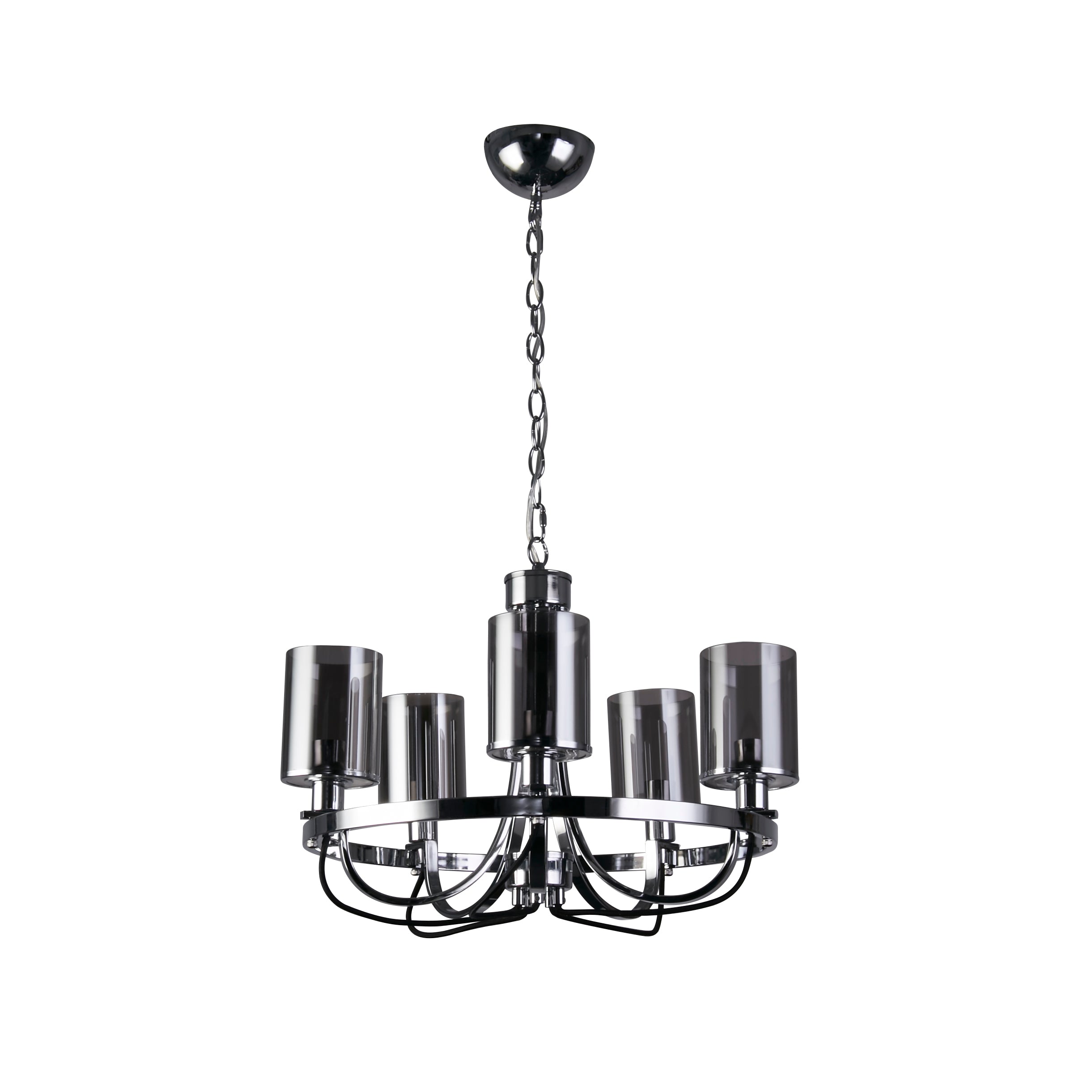 Searchlight Callow 5 Light Ceiling Pendant - Chrome & Smoked Glass Shades