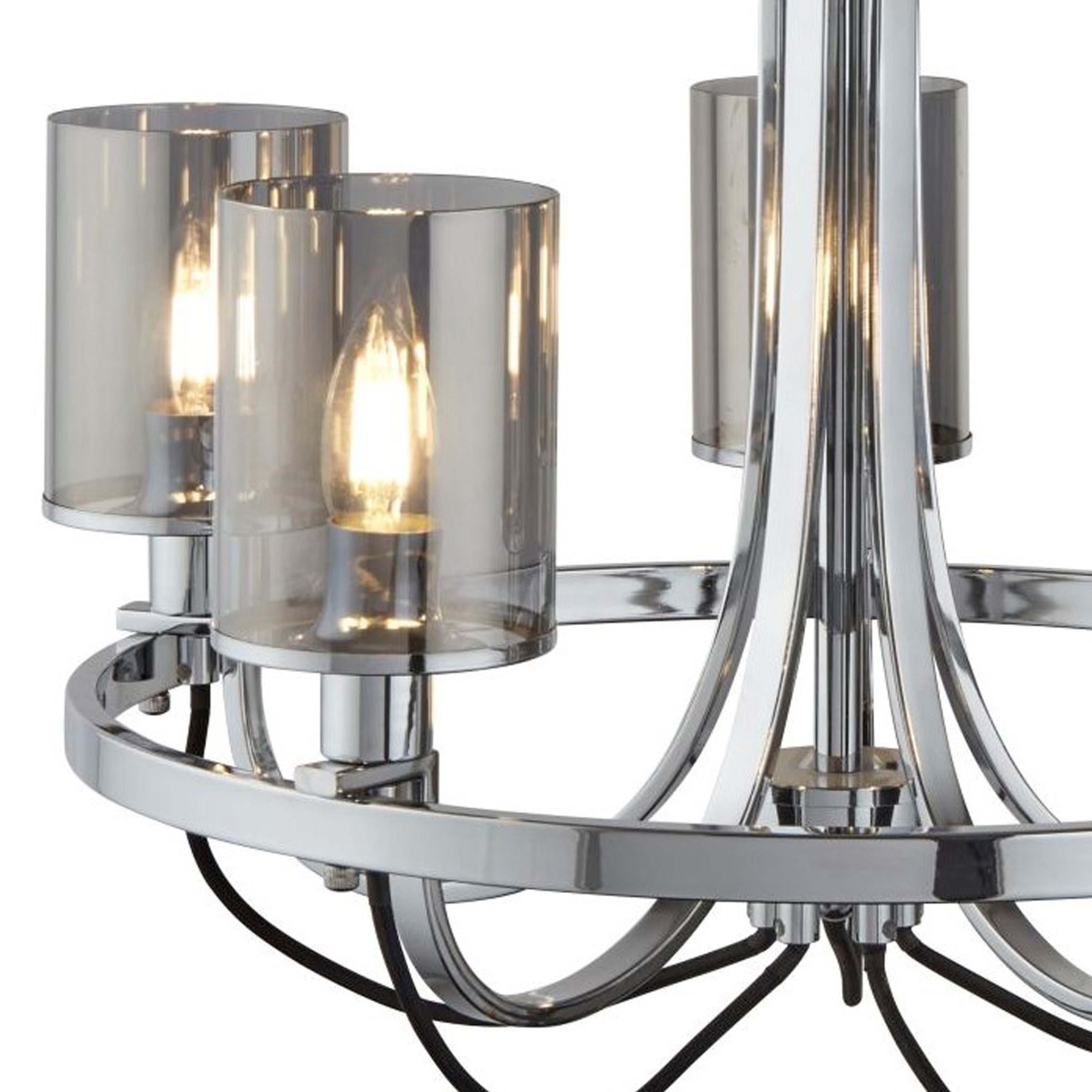 Searchlight Callow 5 Light Ceiling Pendant - Chrome & Smoked Glass Shades