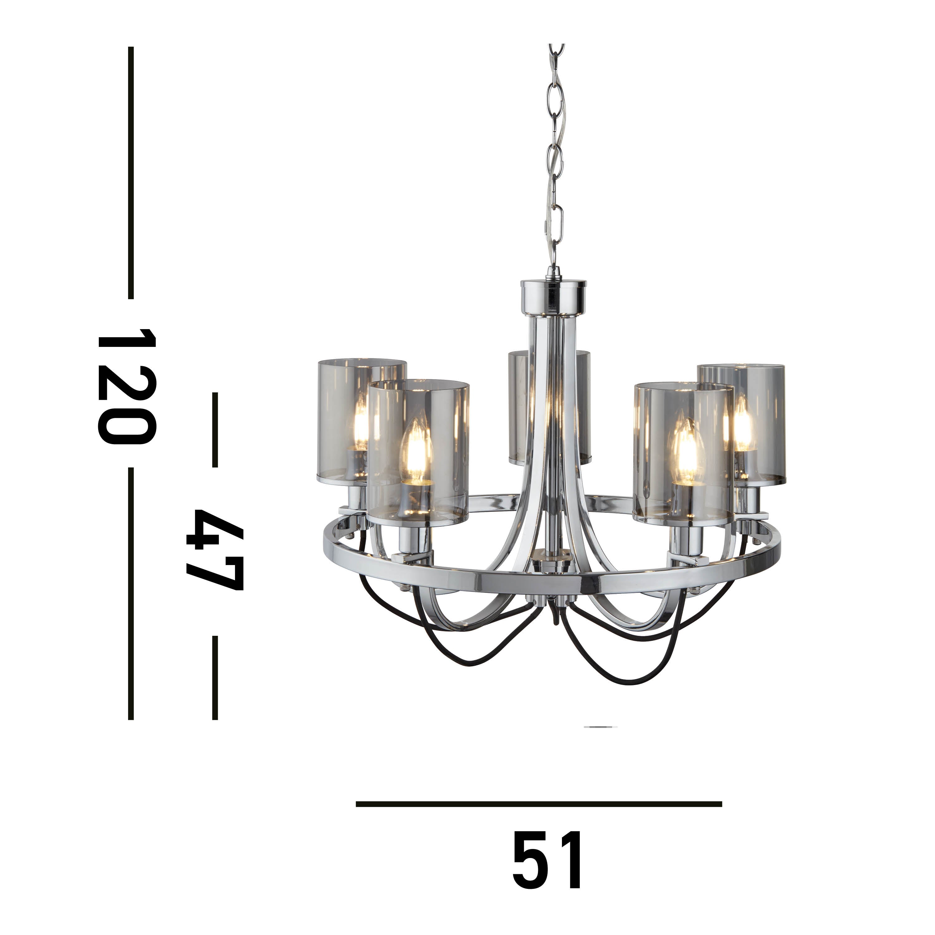 Searchlight Callow 5 Light Ceiling Pendant - Chrome & Smoked Glass Shades