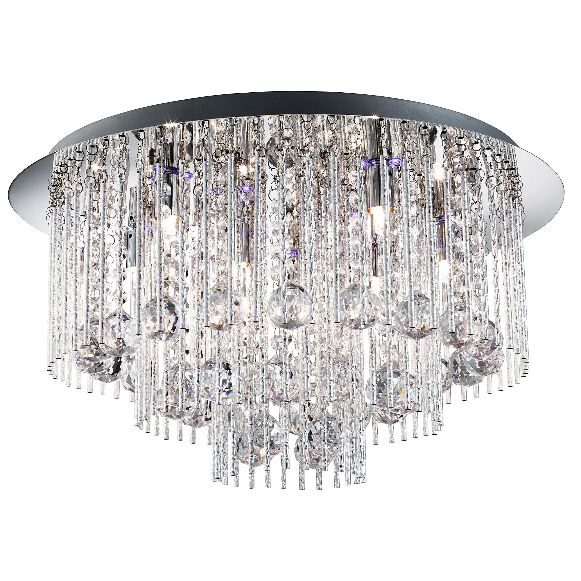 Searchlight Barrington 8 Light Blue LED Ceiling Flush - Chrome & Crystal