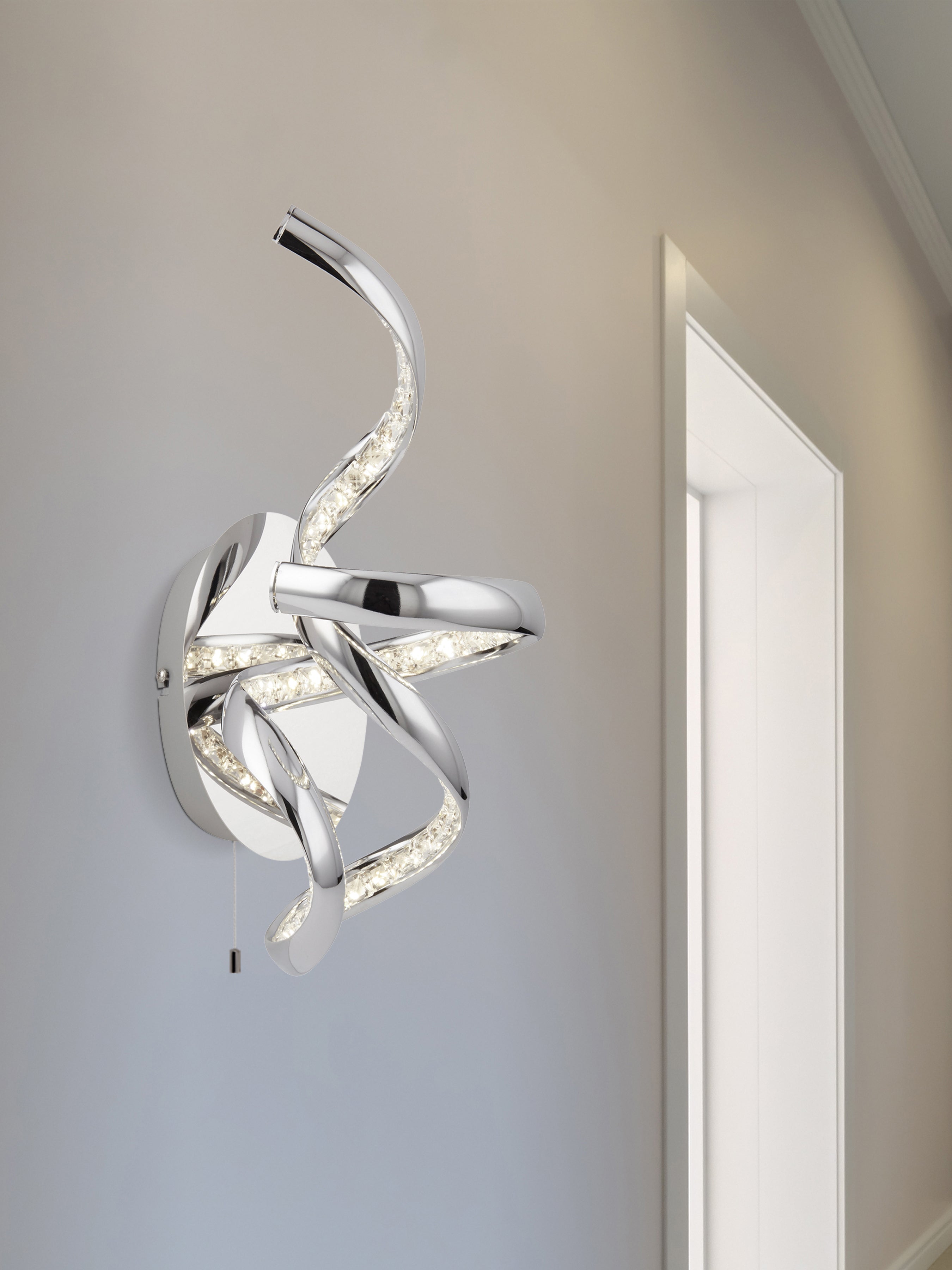 Searchlight Tennyson LED Wall Light - Chrome & Clear Crystal