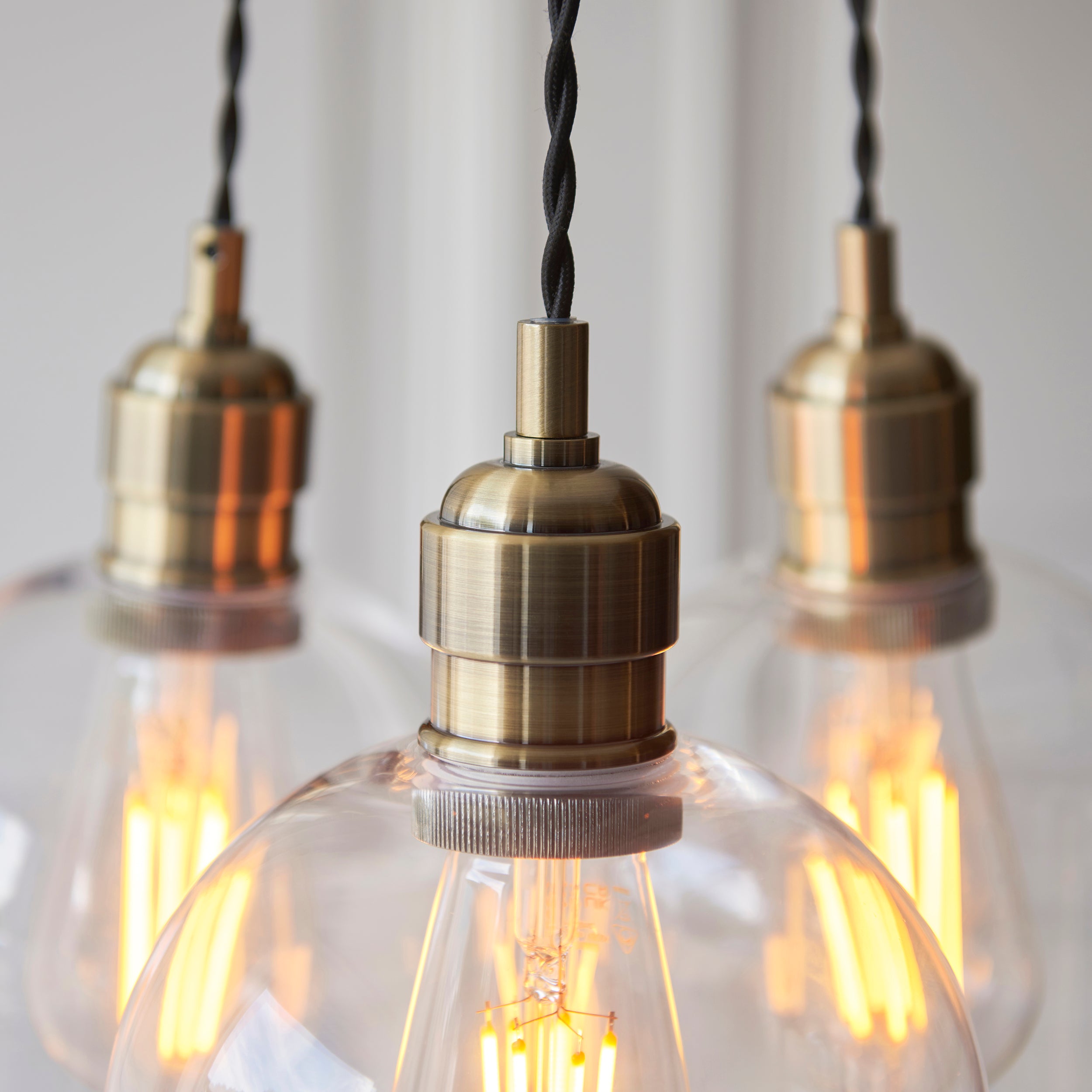 Utopia Finesse 3 Light Cluster Ceiling Pendant - Antique Brass & Clear Glass