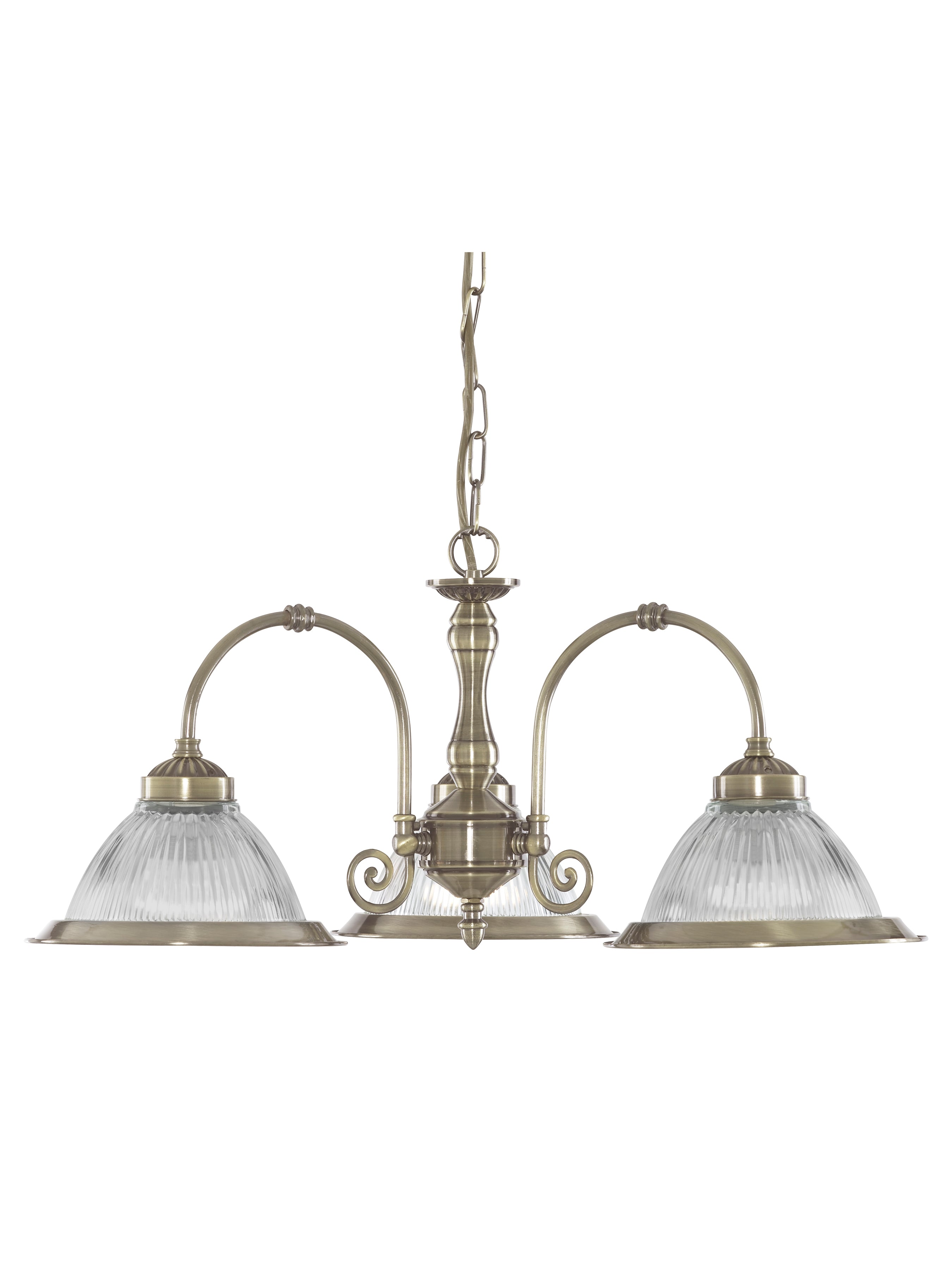 Searchlight Aintree 3 Light Ceiling Pendant - Antique Brass & Glass