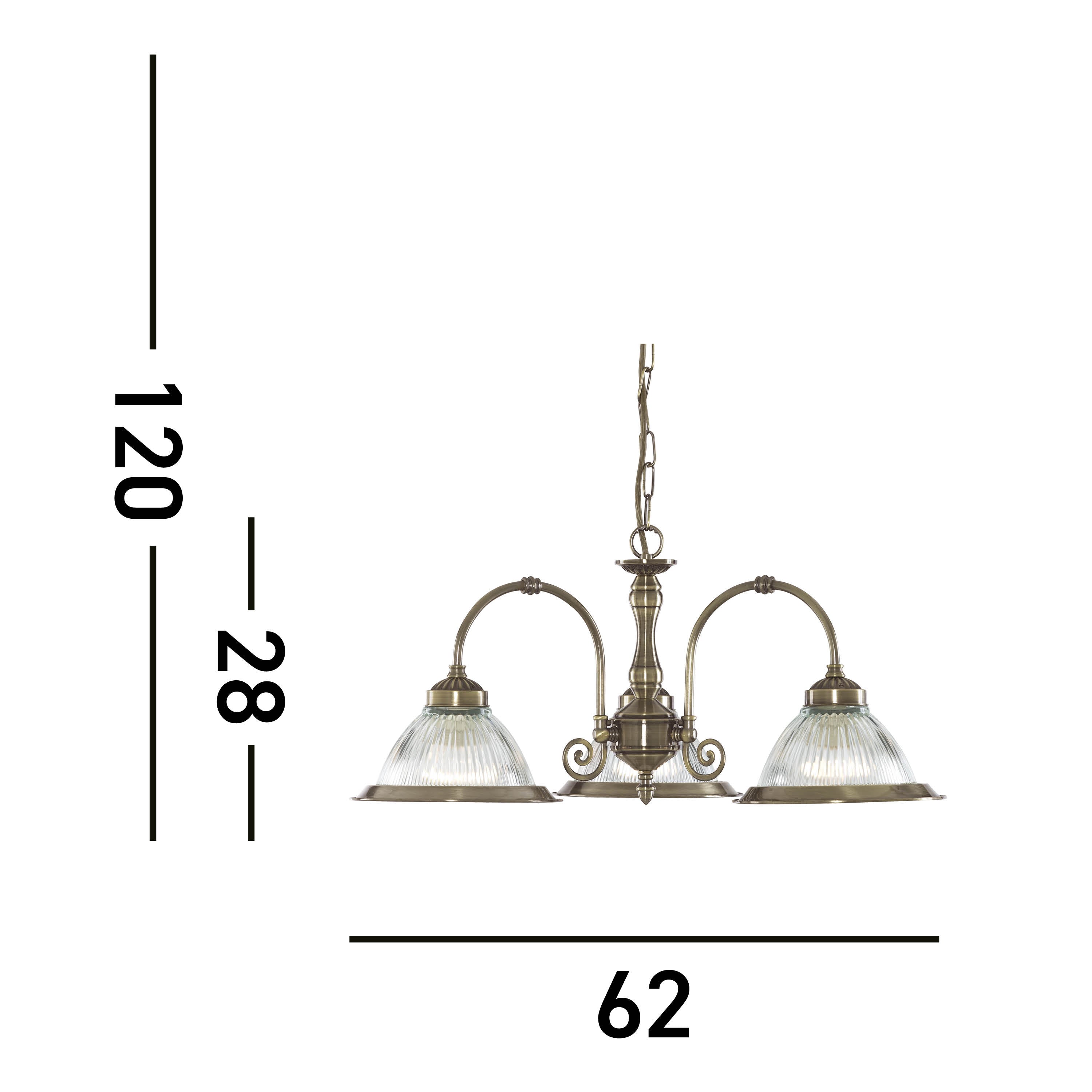 Searchlight Aintree 3 Light Ceiling Pendant - Antique Brass & Glass