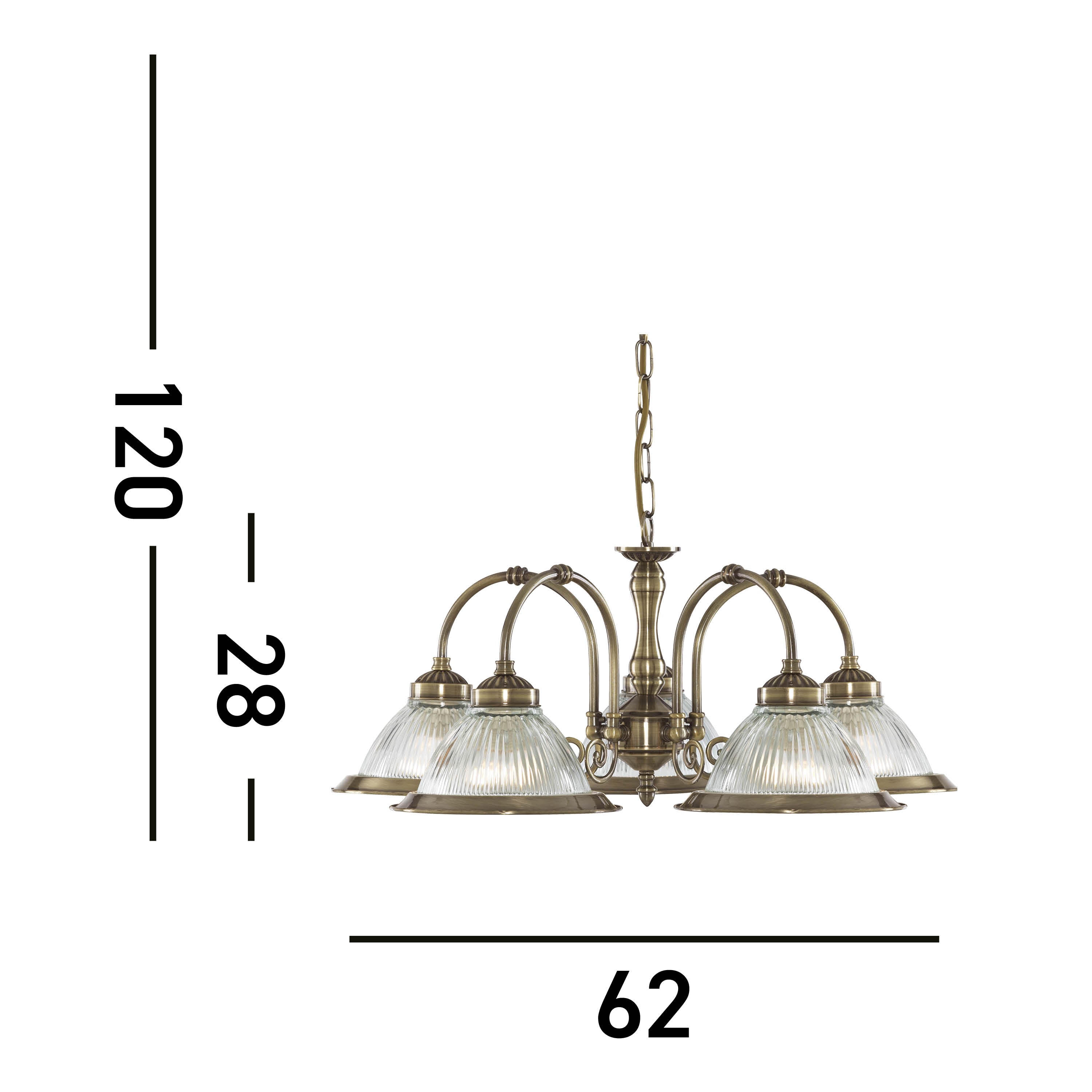 Searchlight Aintree 5 Light Ceiling Pendant - Antique Brass & Glass