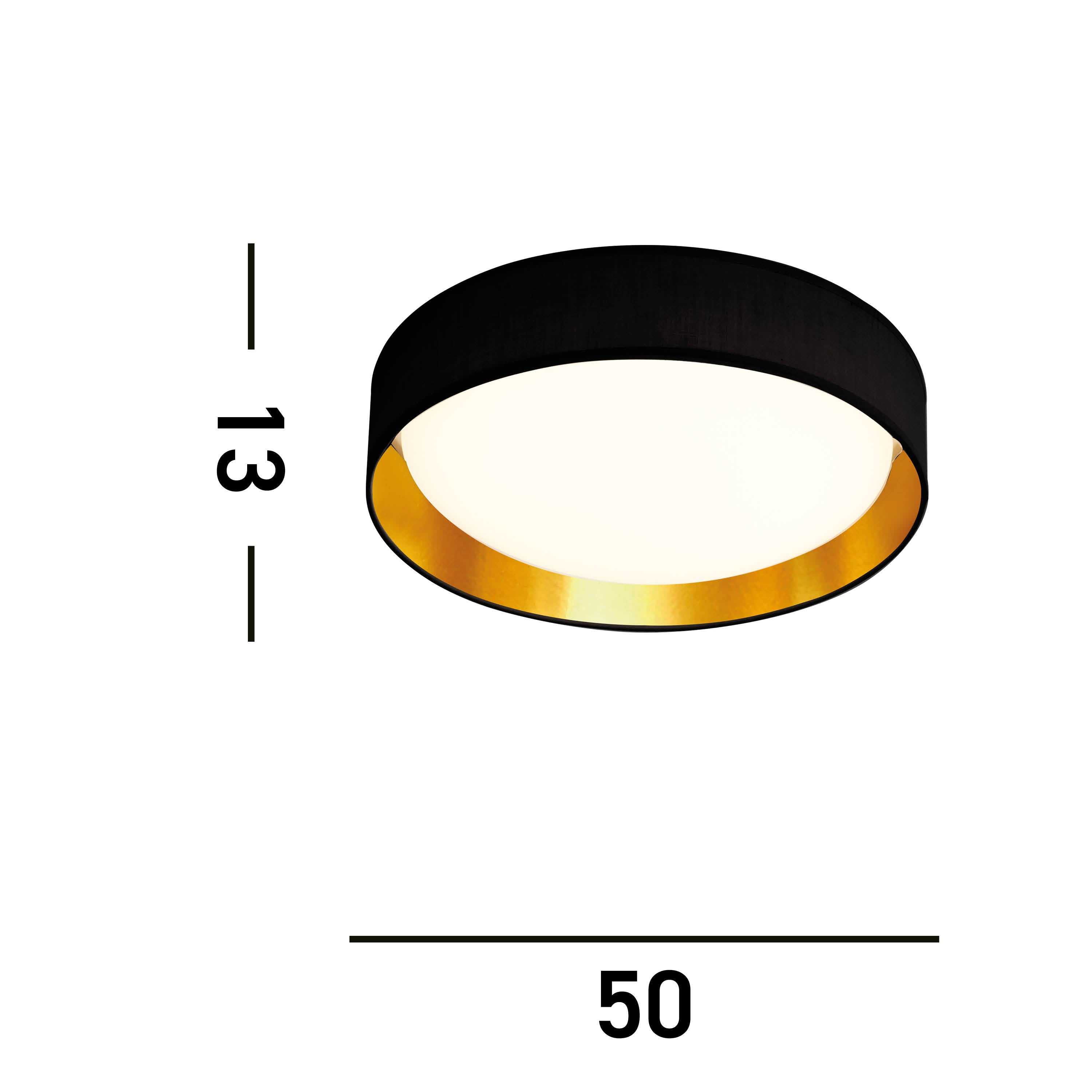 Searchlight Garson LED Flush Ceiling Light Large - Black/Gold Shade & Acrylic Diffuser