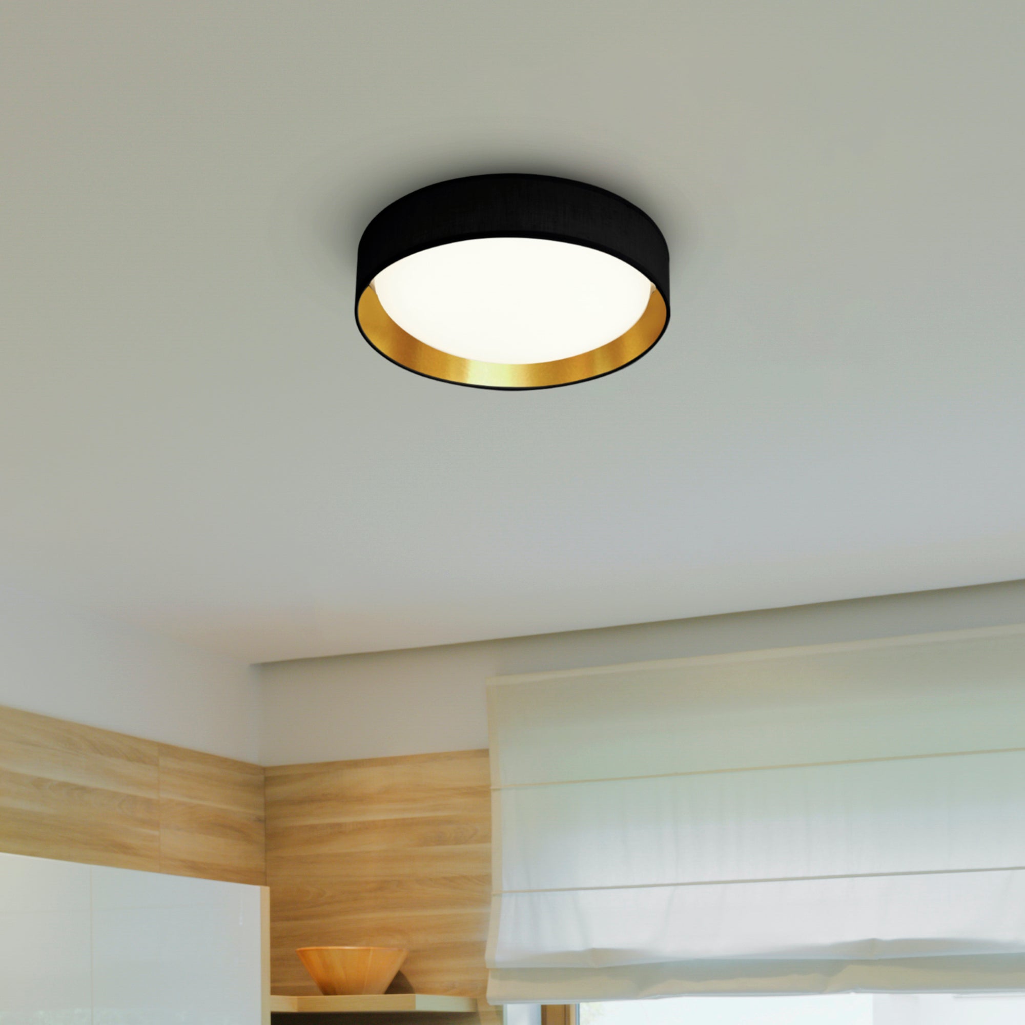 Searchlight Garson LED Flush Ceiling Light Large - Black/Gold Shade & Acrylic Diffuser
