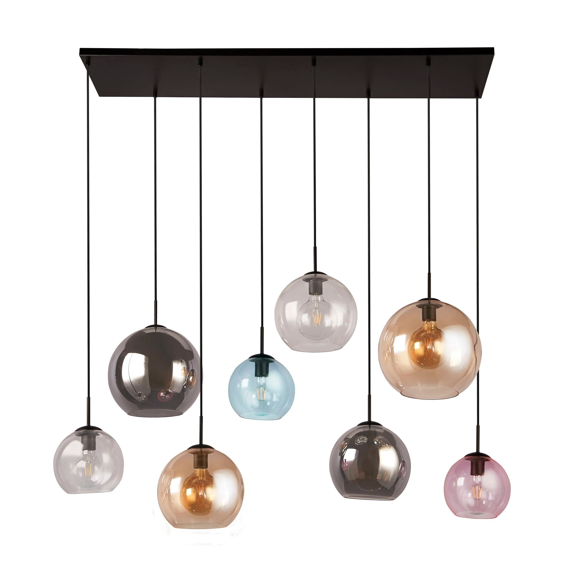 Searchlight Malwood II 8 Light Multi-Drop - Multi Coloured Glass Shades