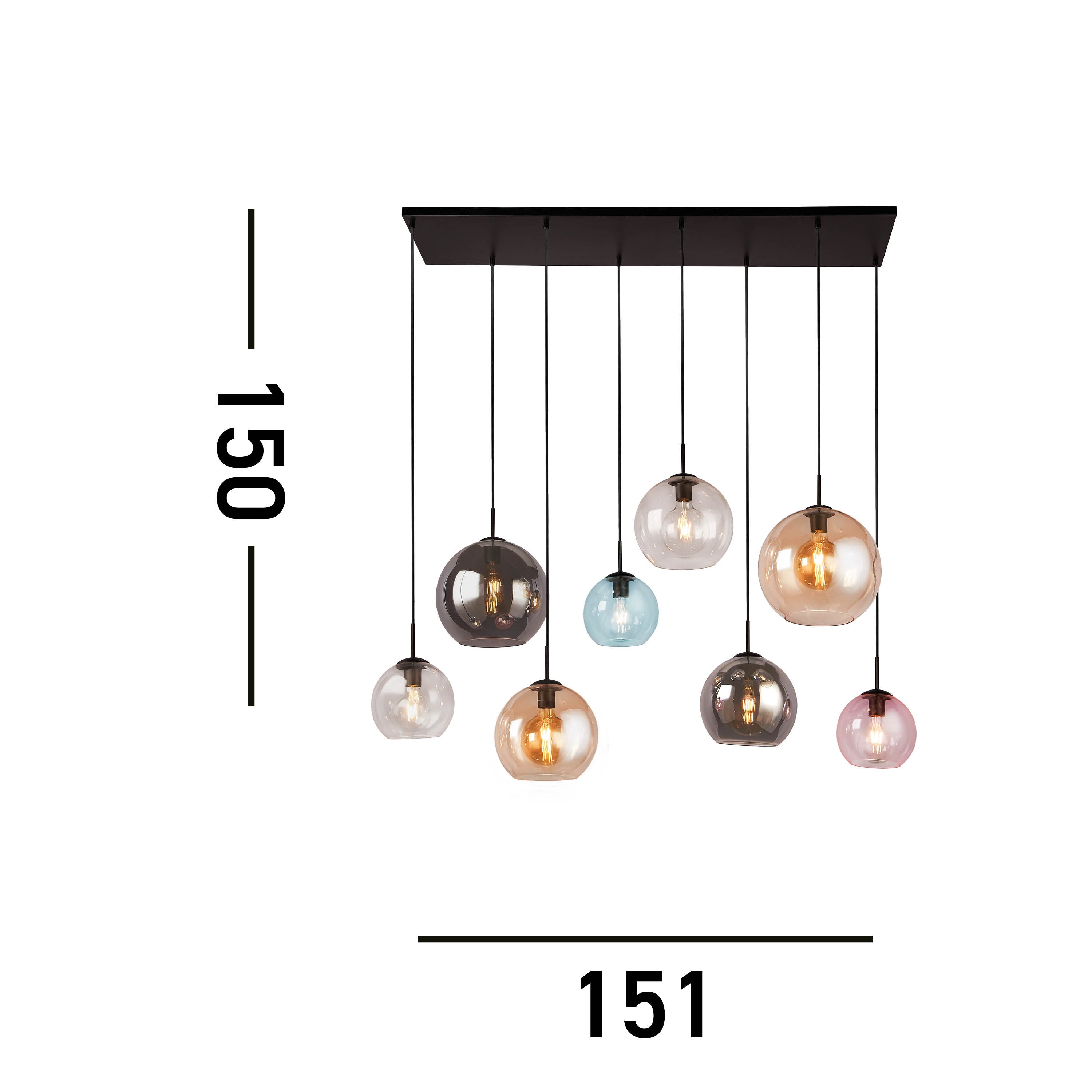 Searchlight Malwood II 8 Light Multi-Drop - Multi Coloured Glass Shades