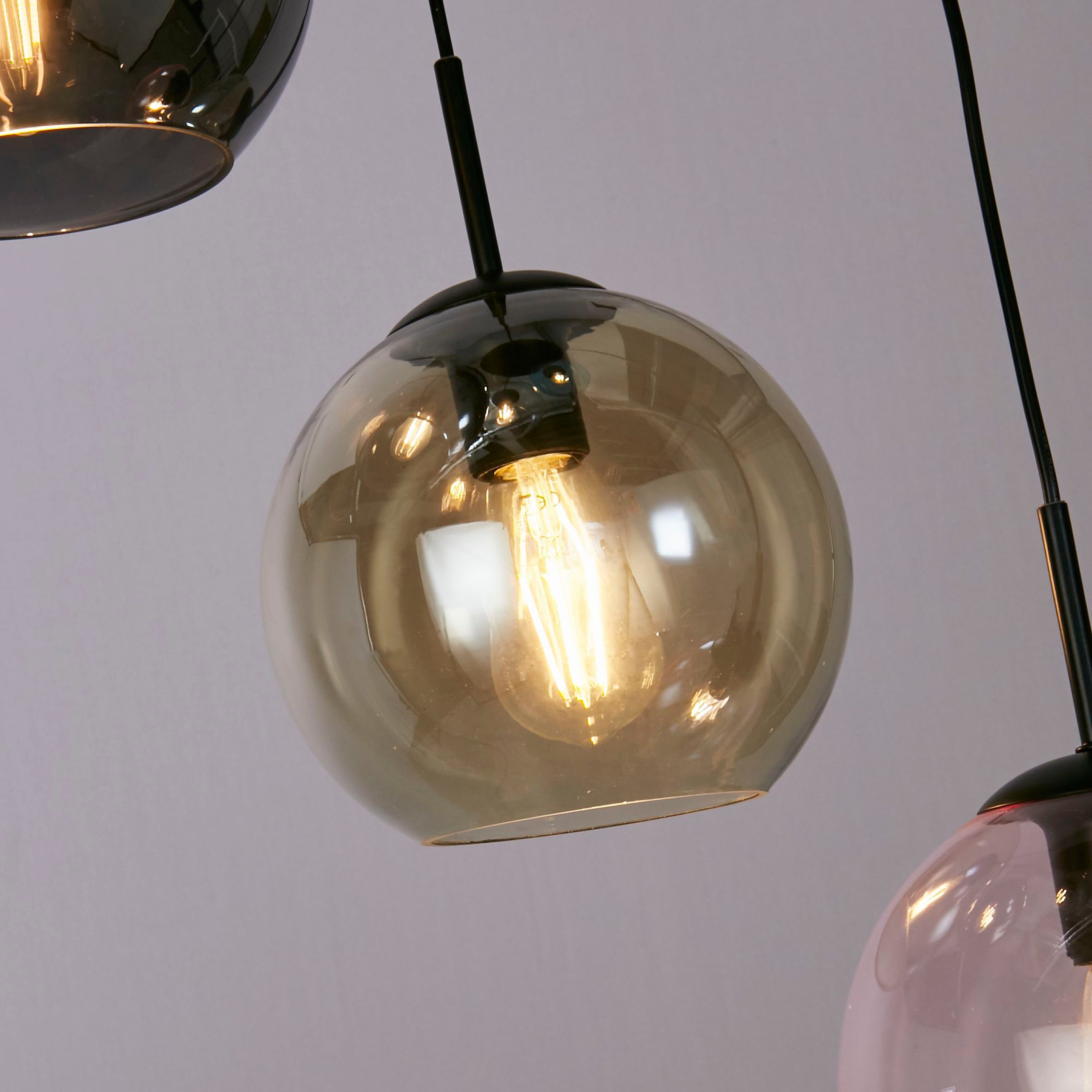 Searchlight Malwood II 5 Light Pendant - Black & Coloured Glass