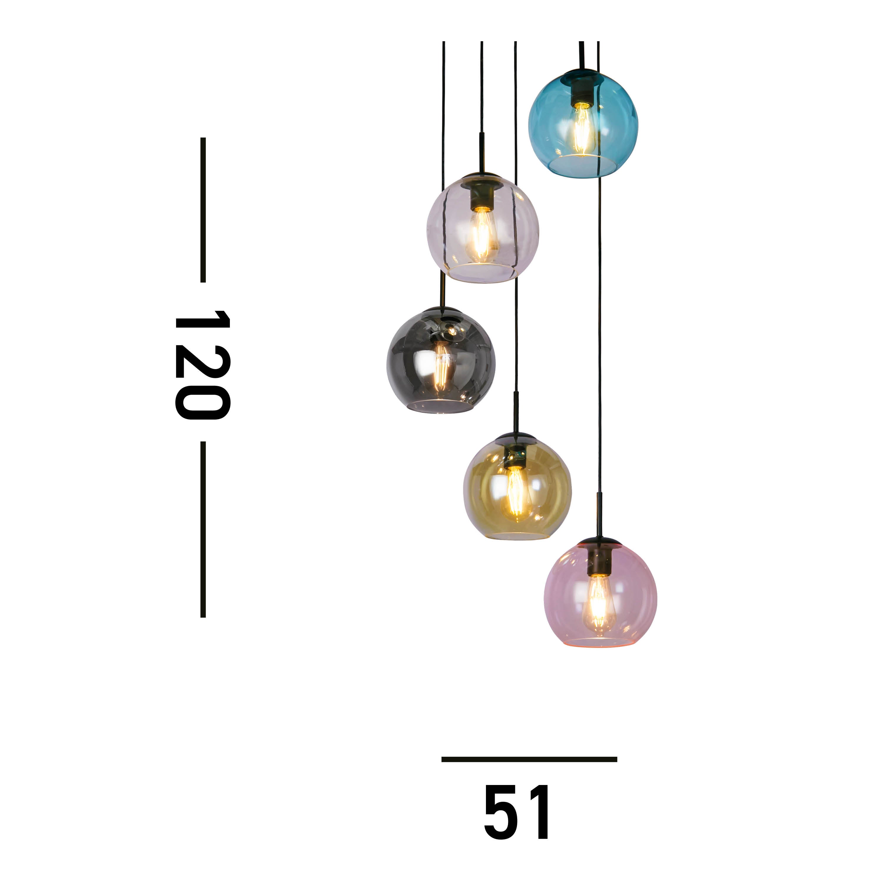 Searchlight Malwood II 5 Light Pendant - Black & Coloured Glass