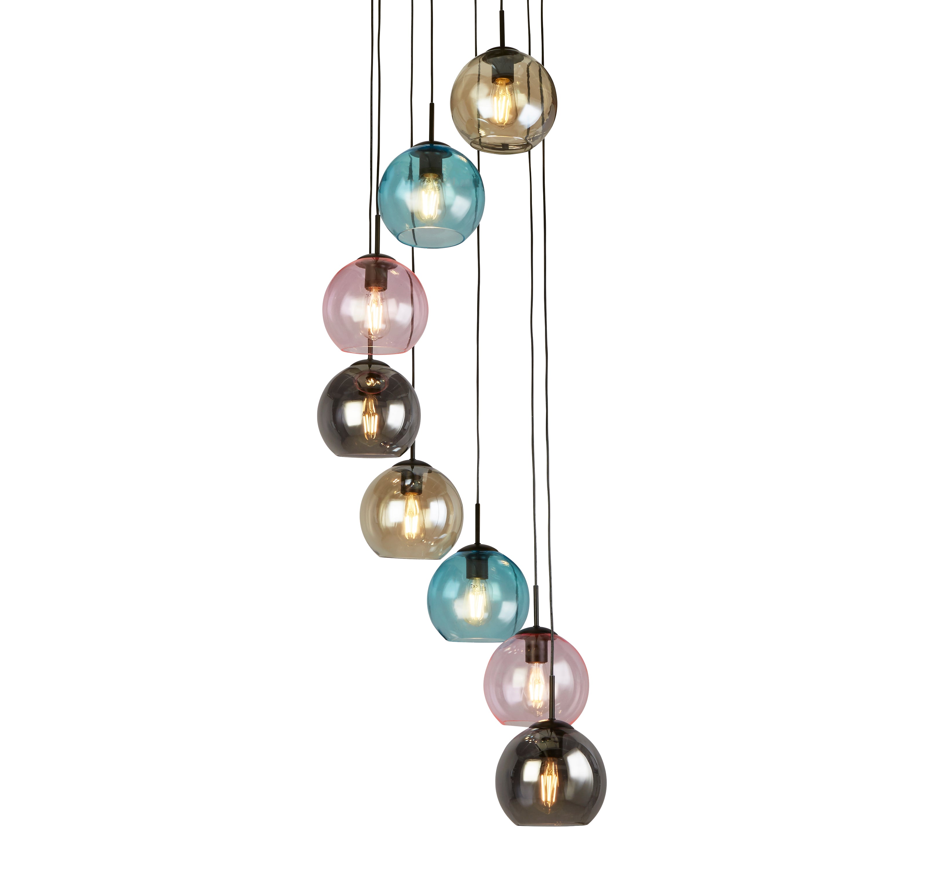Searchlight Malwood II 8 Light Pendant - Black & Coloured Glass