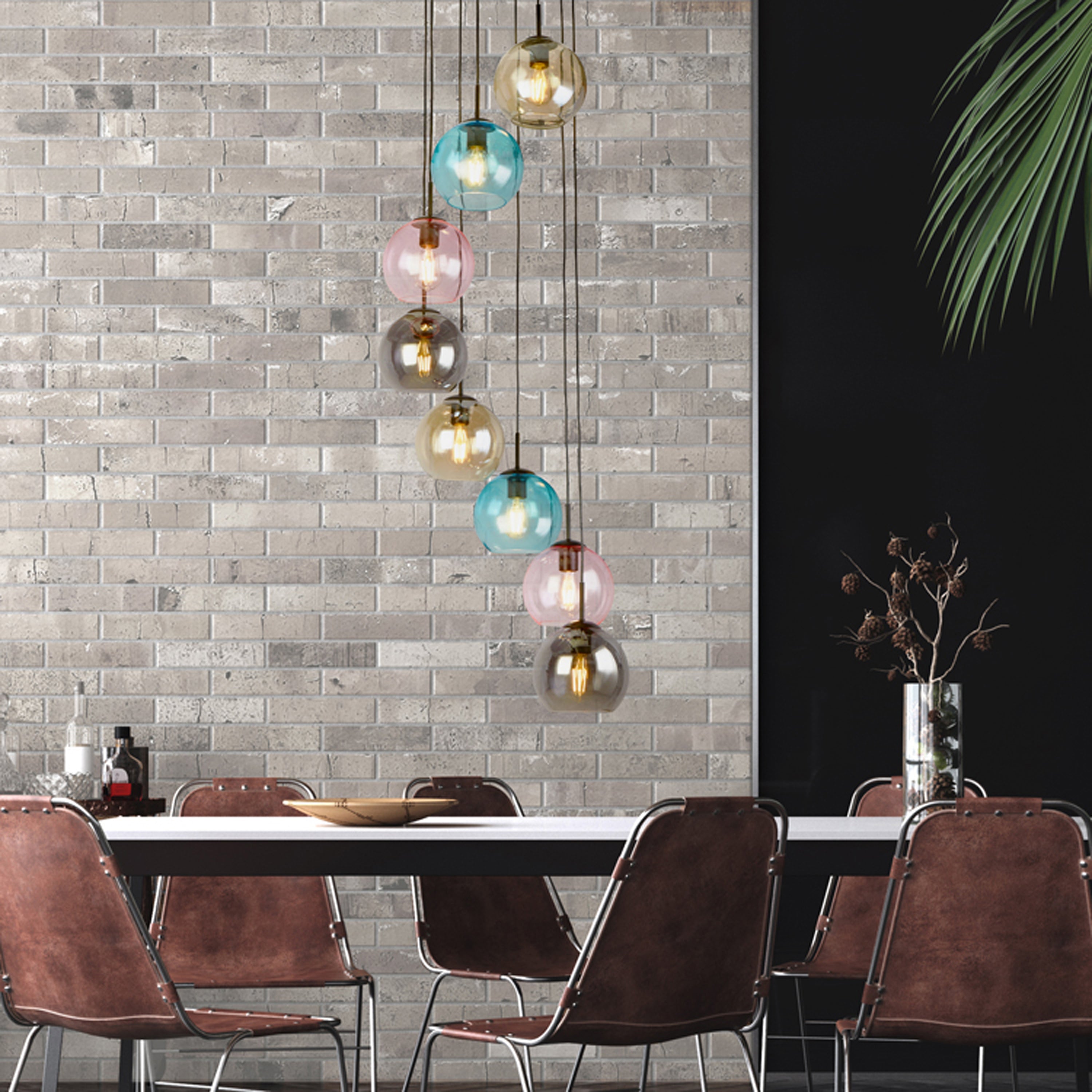 Searchlight Malwood II 8 Light Pendant - Black & Coloured Glass