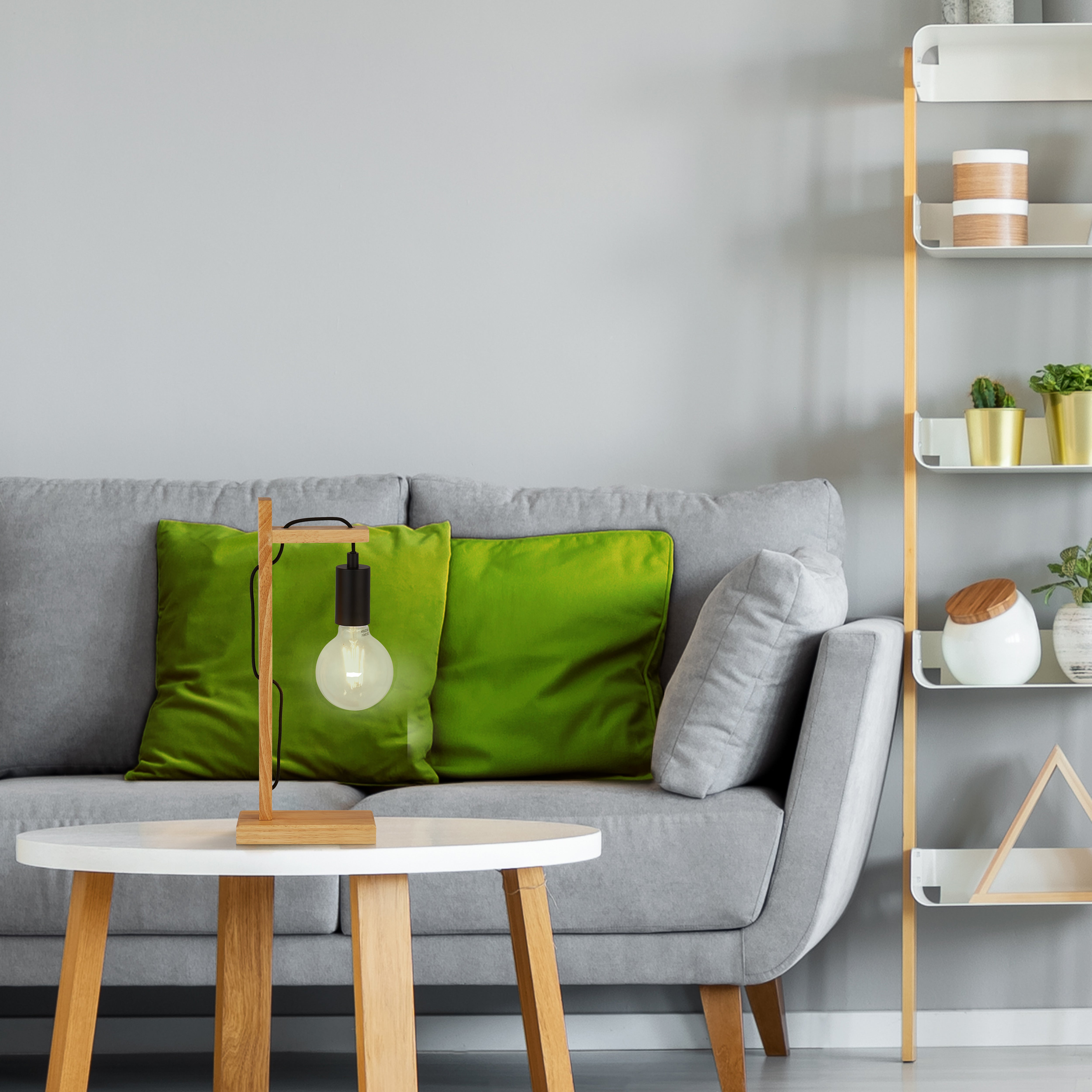 Searchlight Woodstock Table Lamp - Natural Wood & Black