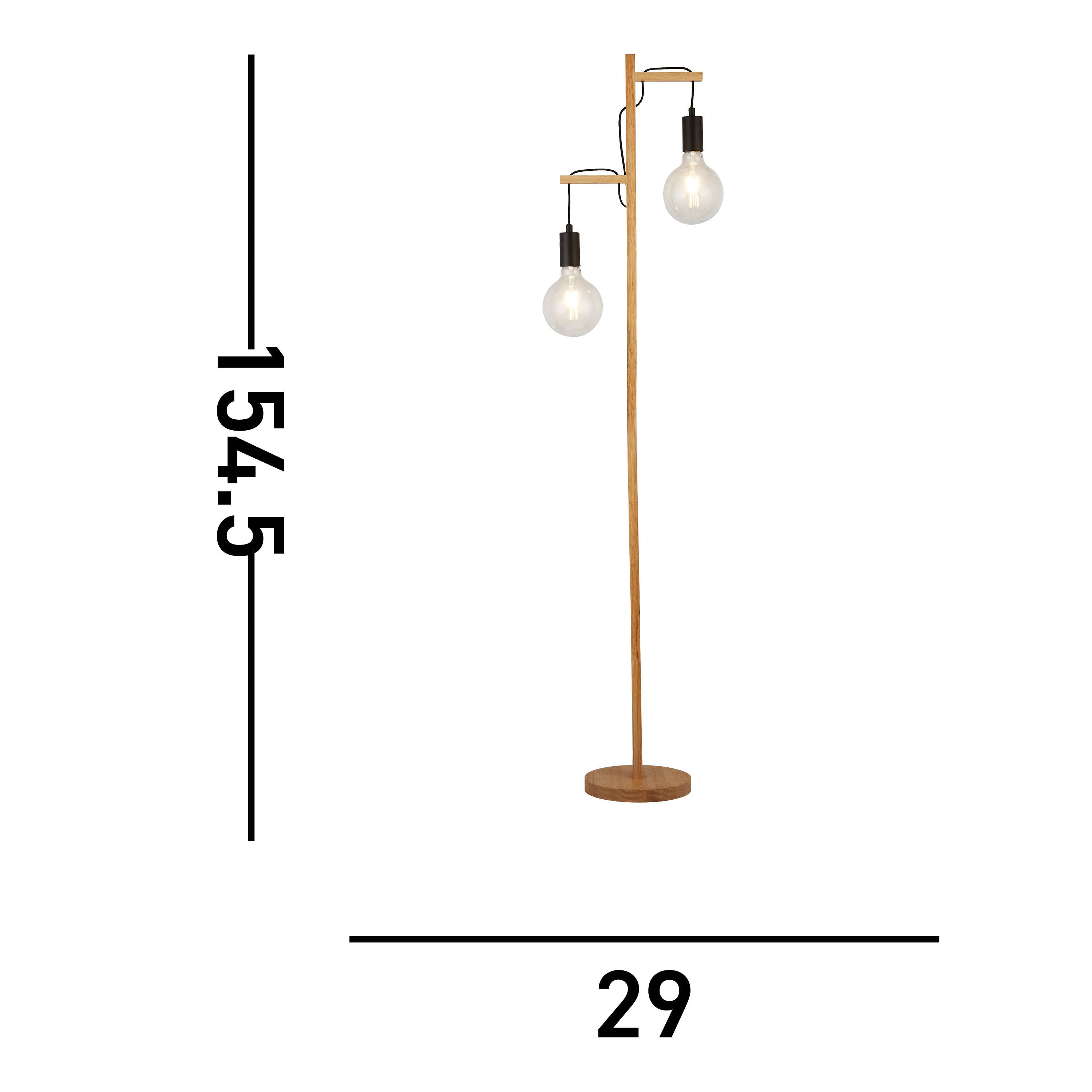 Searchlight Woodstock 2 Light Floor Lamp - Natural Wood & Black