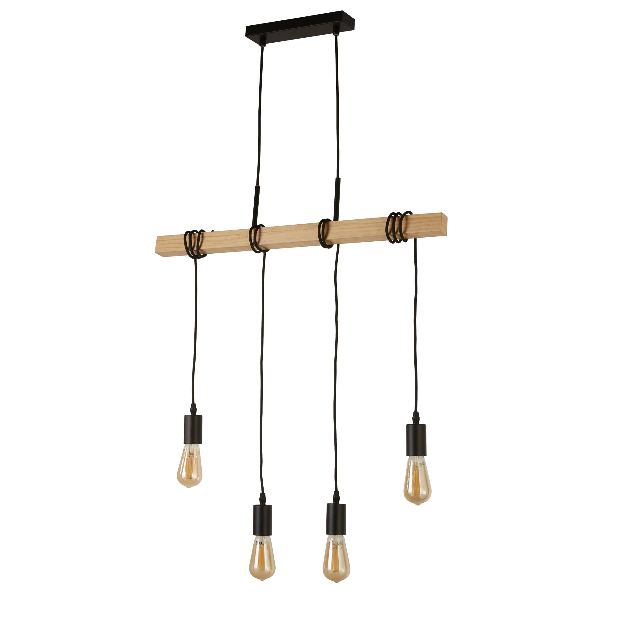 Searchlight Woodstock 4 Light Bar Pendant - Natural Wood & Black