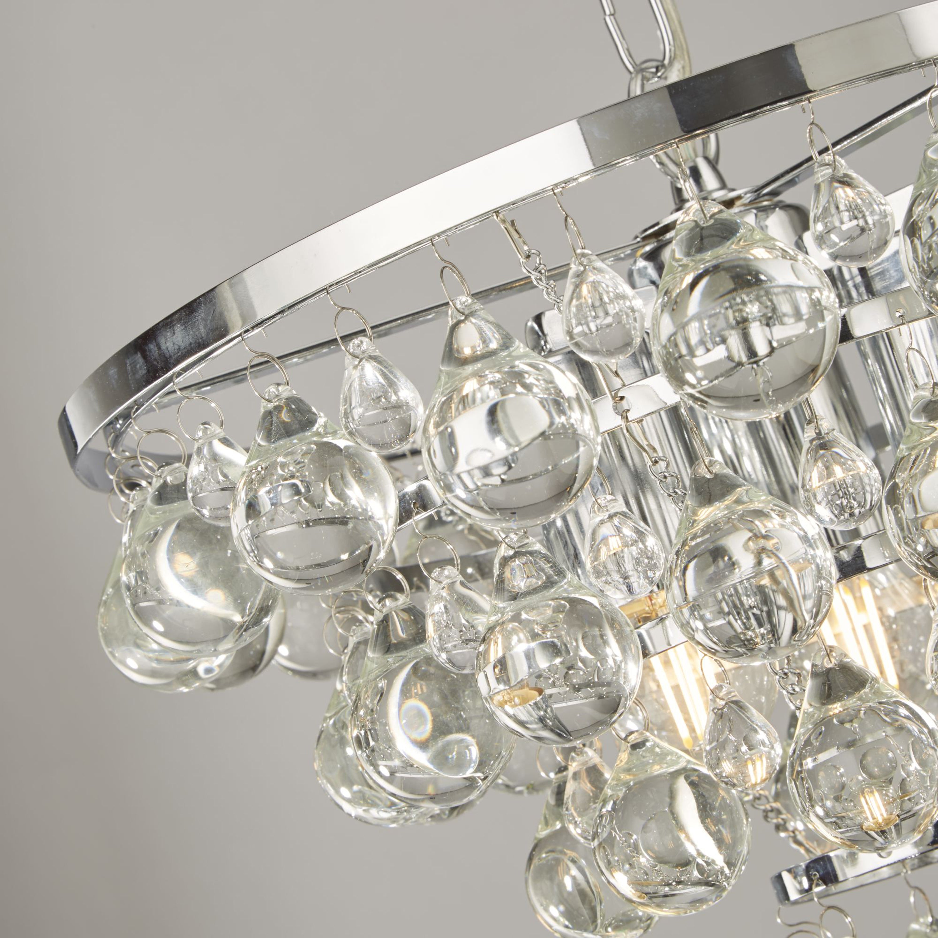 Searchlight Mellon 4 Light Pendant - Chrome & Rain Drop Glass