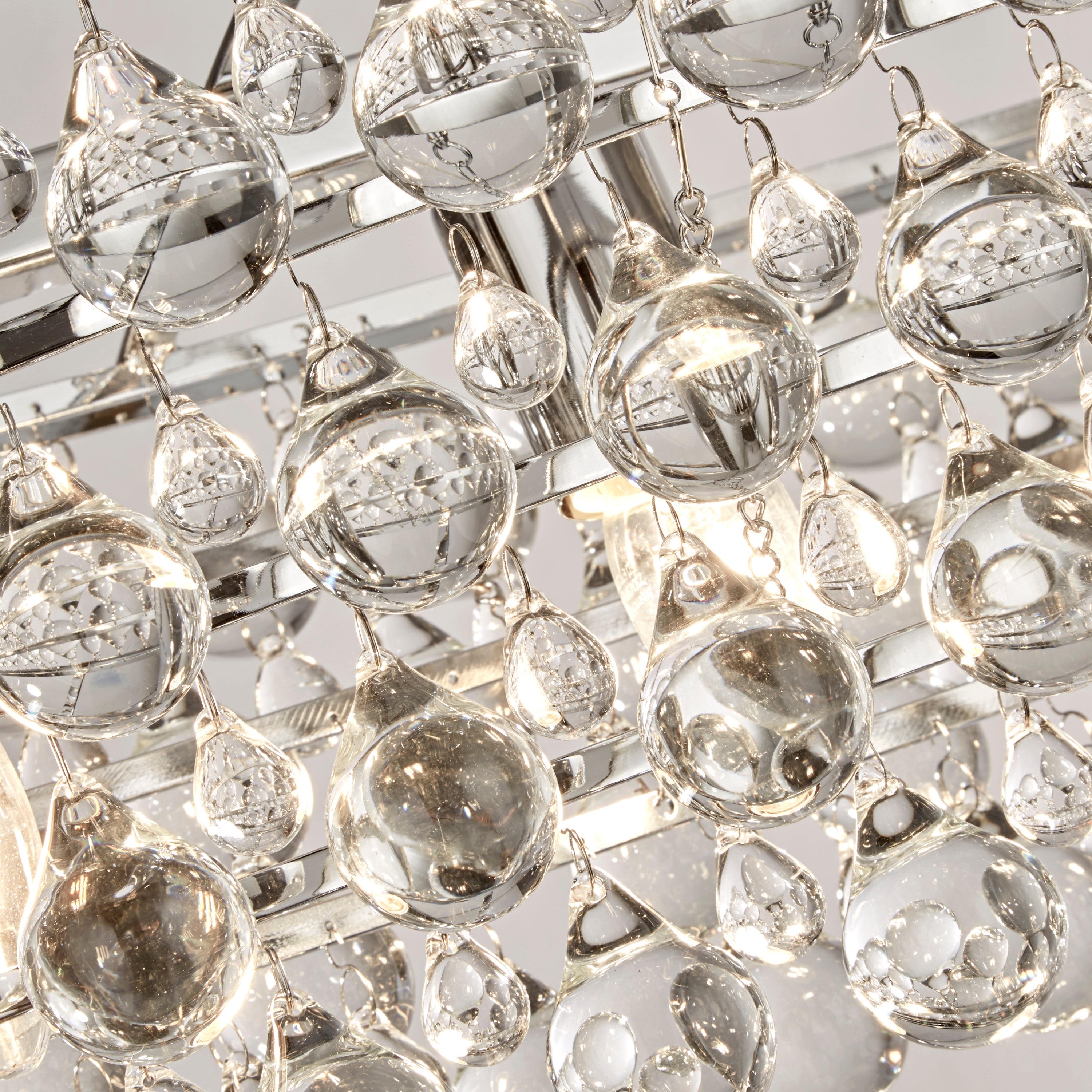 Searchlight Mellon 5 Light Pendant - Chrome & Rain Drop Glass