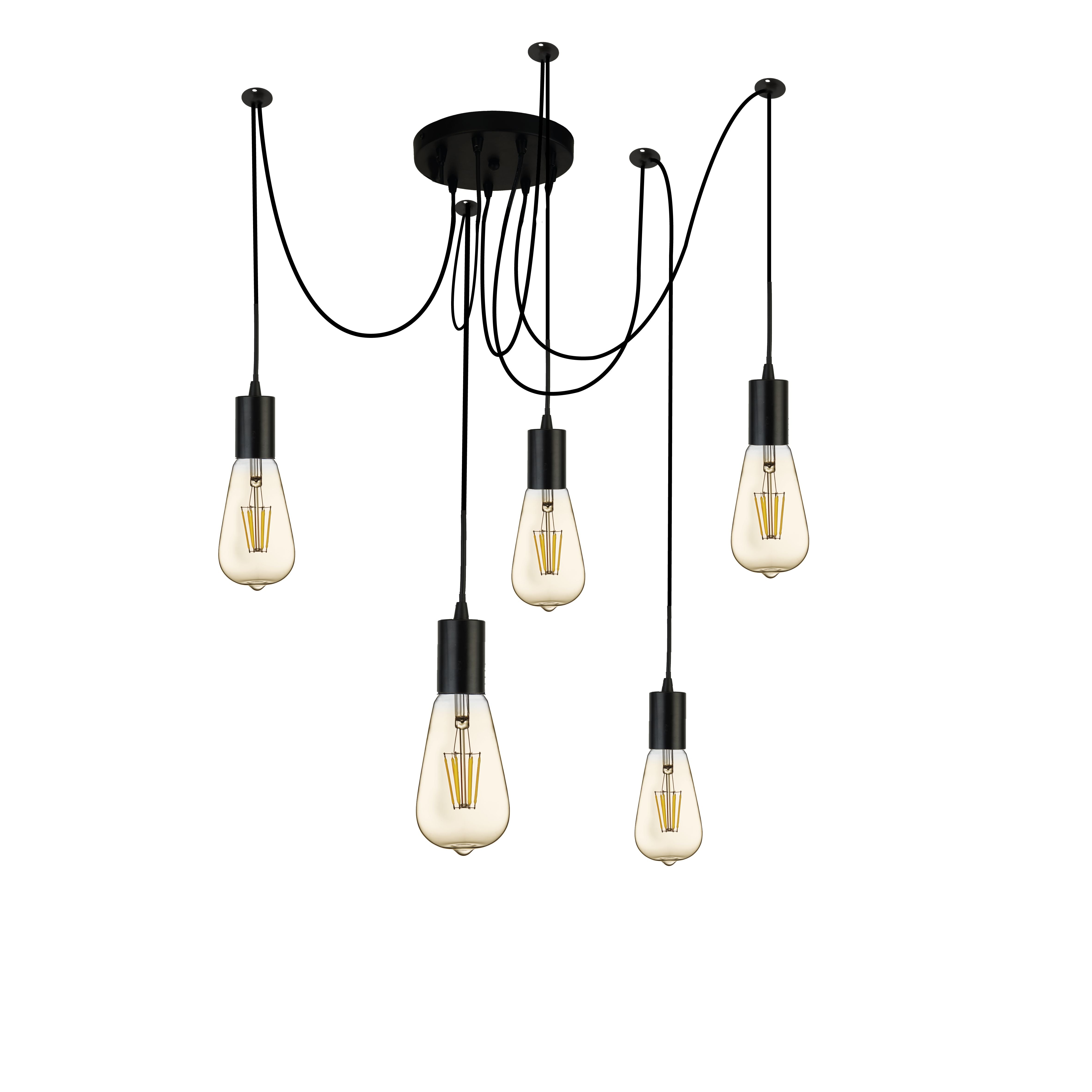Searchlight Spencer 5 Light Ceiling Pendant - Black & Cables