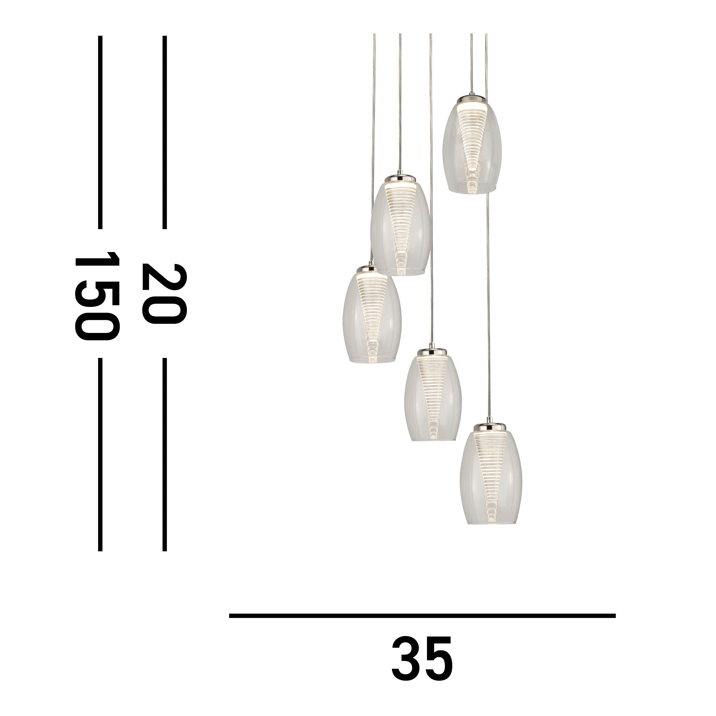 Searchlight Chapman 5 Light Ceiling Pendant - Chrome & Clear Glass