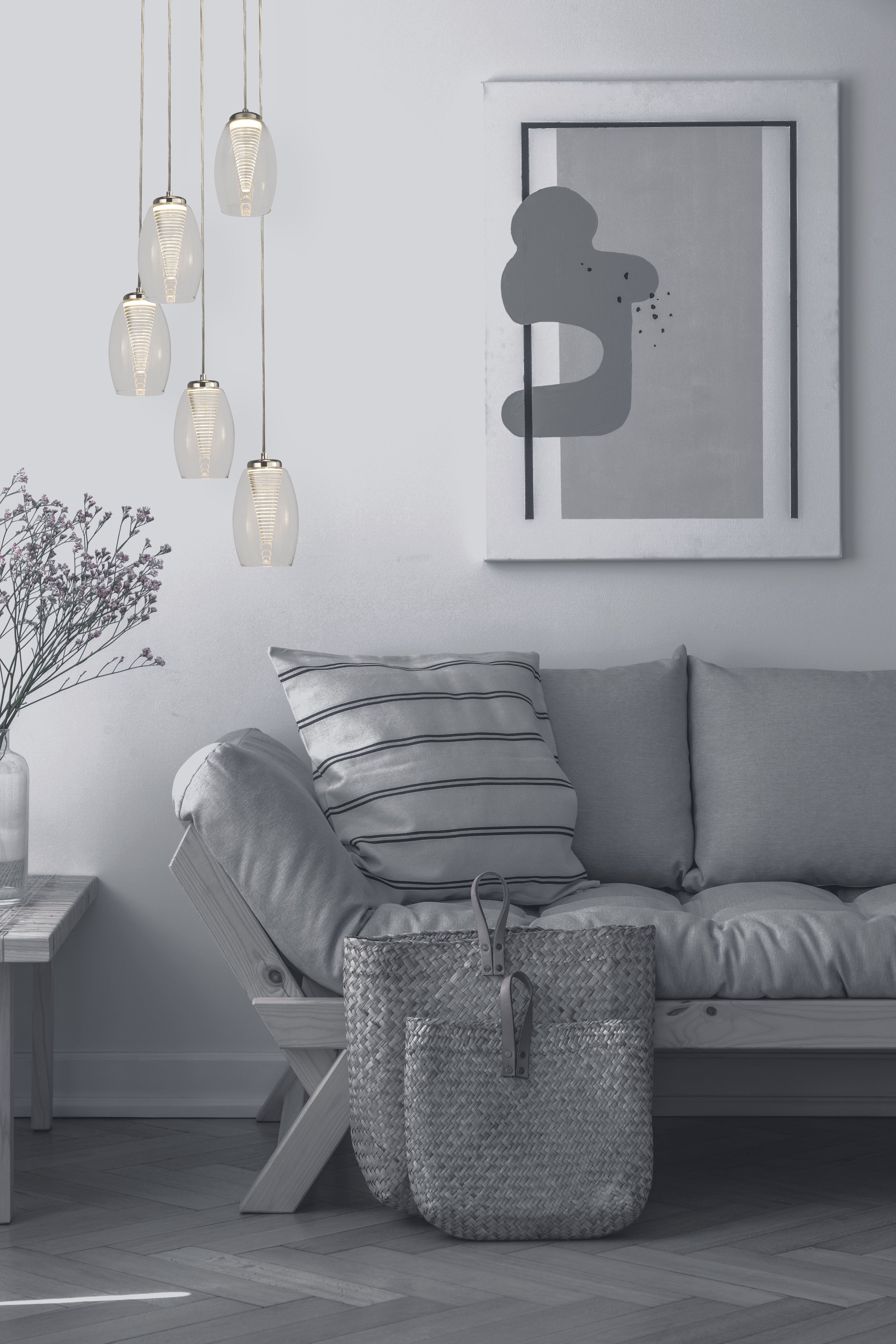 Searchlight Chapman 5 Light Ceiling Pendant - Chrome & Clear Glass