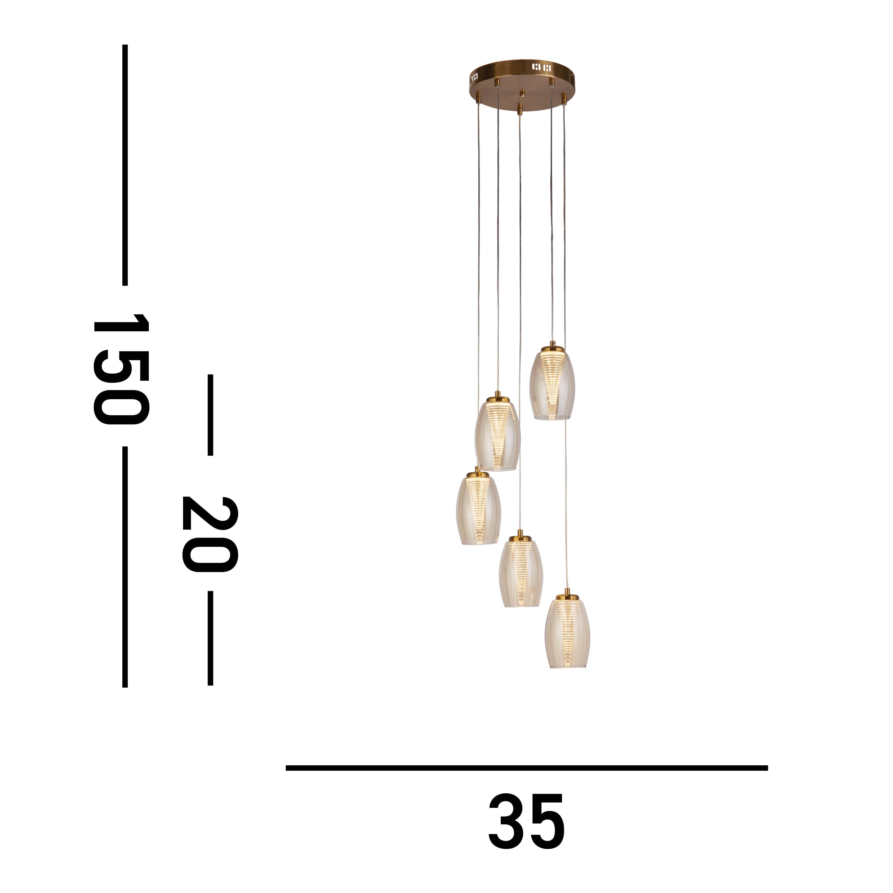 Searchlight Chapman 5 Light Pendant - Bronze & Champagne Glass