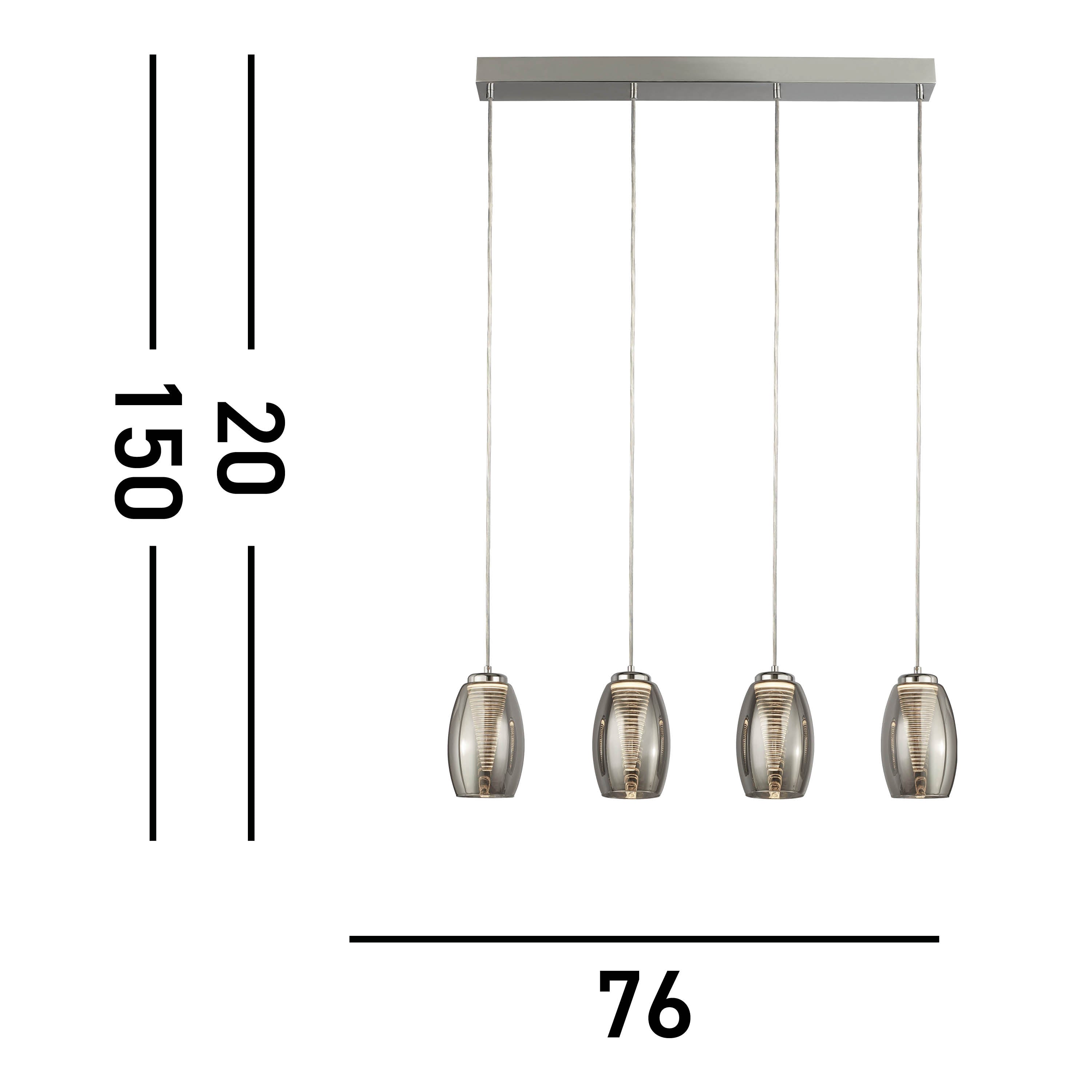 Searchlight Chapman 4 Light Bar Ceiling Pendant - Chrome & Smoked Glass