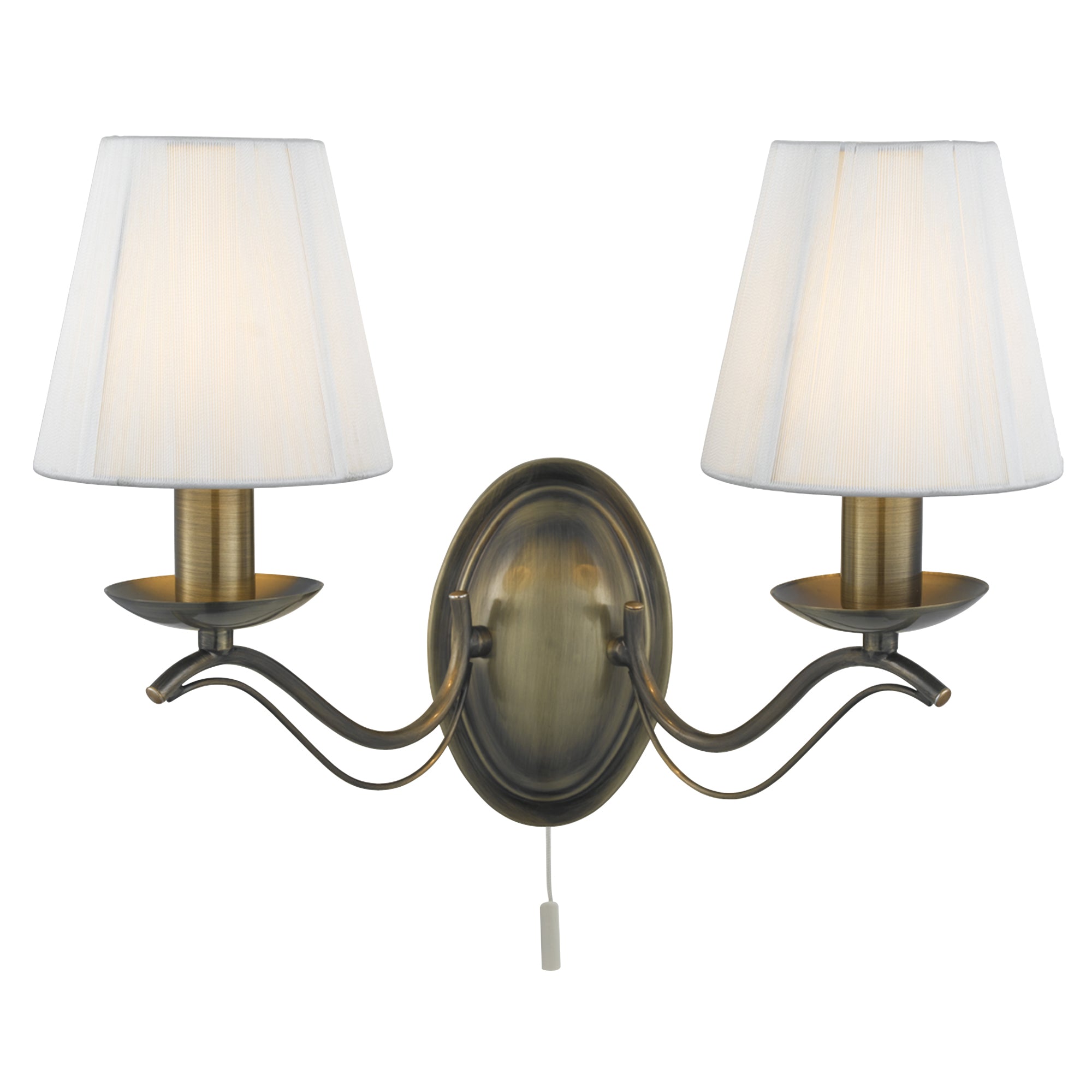 Searchlight Althorp 2 Light Wall Light - Antique Brass & Ivory String Fabric