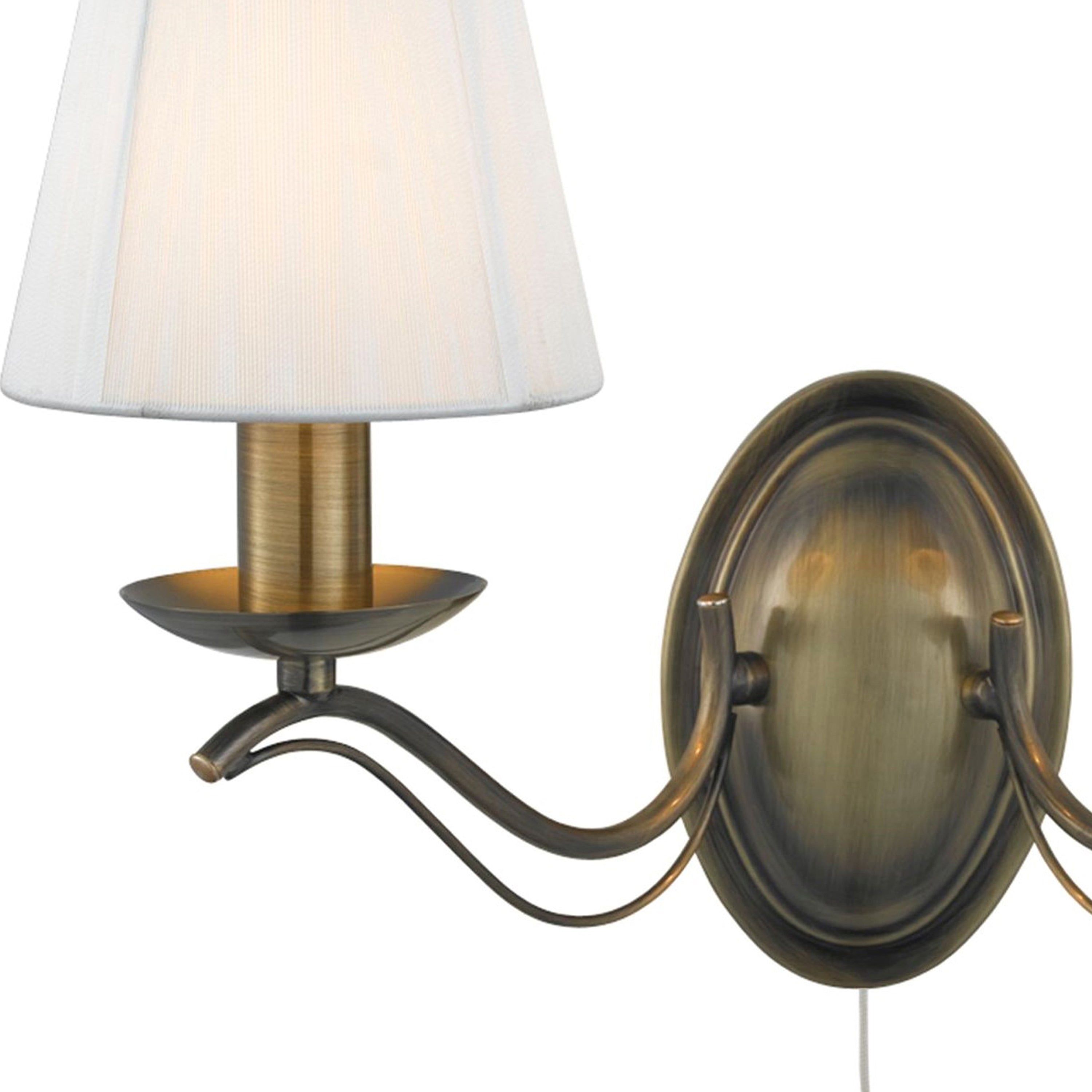 Searchlight Althorp 2 Light Wall Light - Antique Brass & Ivory String Fabric
