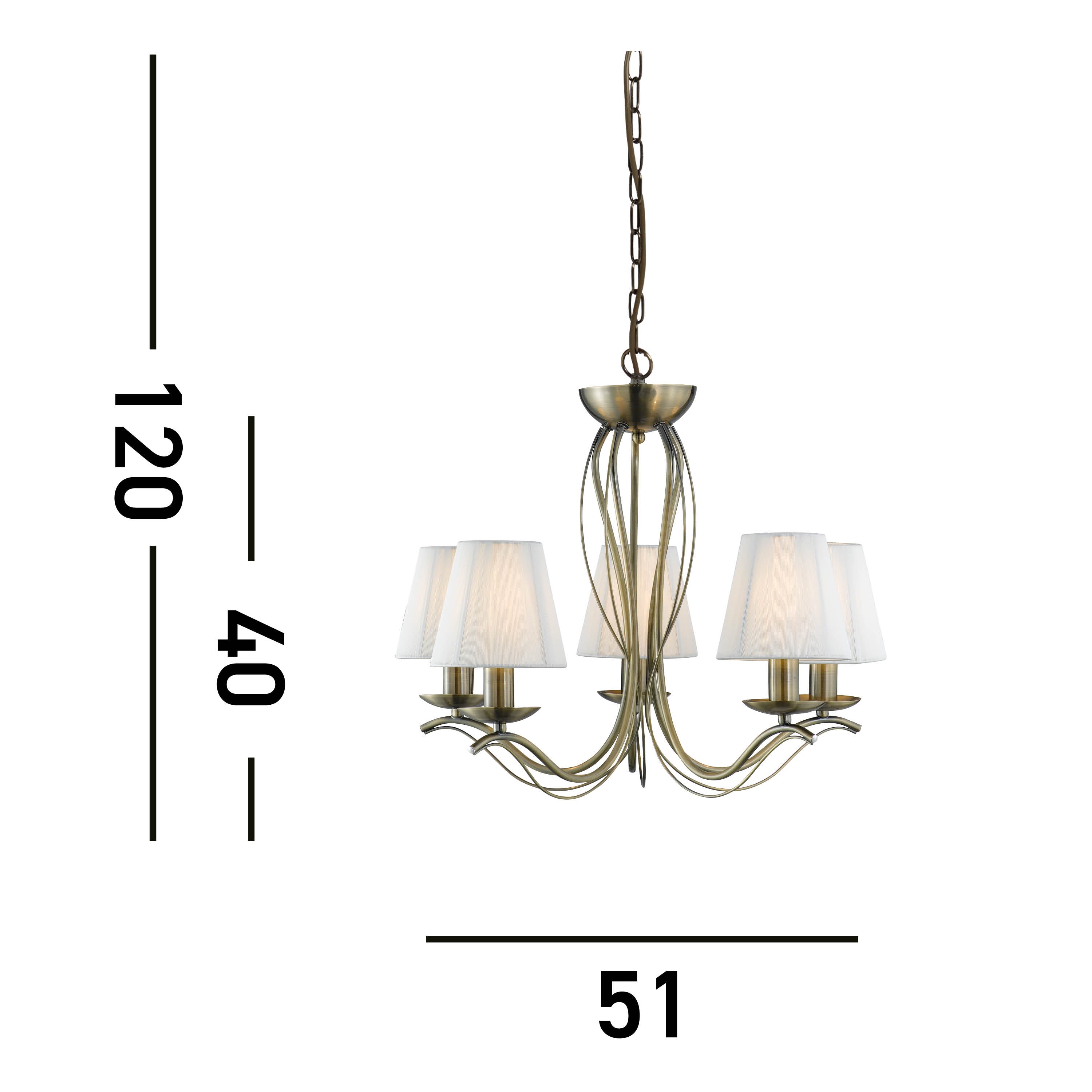 Searchlight Althorp 5 Light Pendant - Antique Brass & Ivory String Fabric