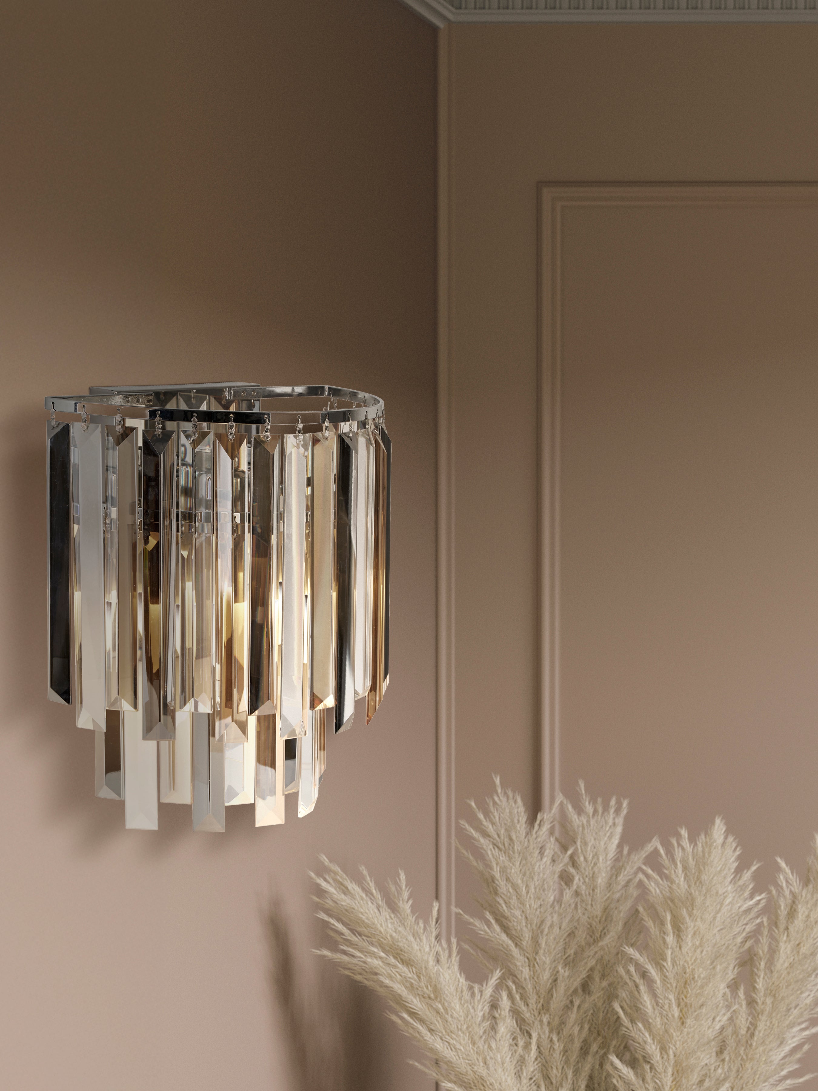 Searchlight Carlingford 2 Light Wall Light - Chrome & Glass Prisms