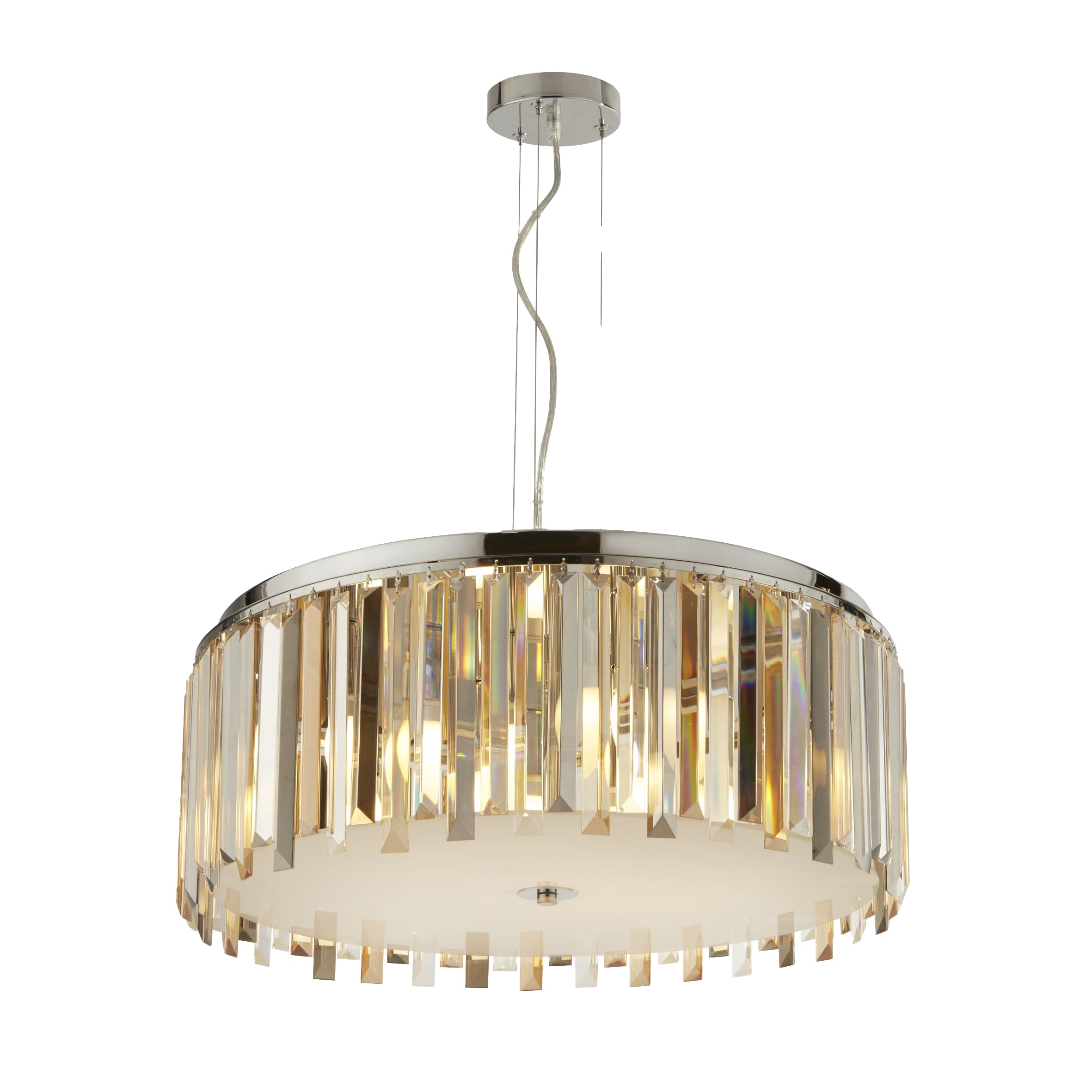 Searchlight Carlingford 5 Light Drum Pendant Light - Chrome & Glass Prisms