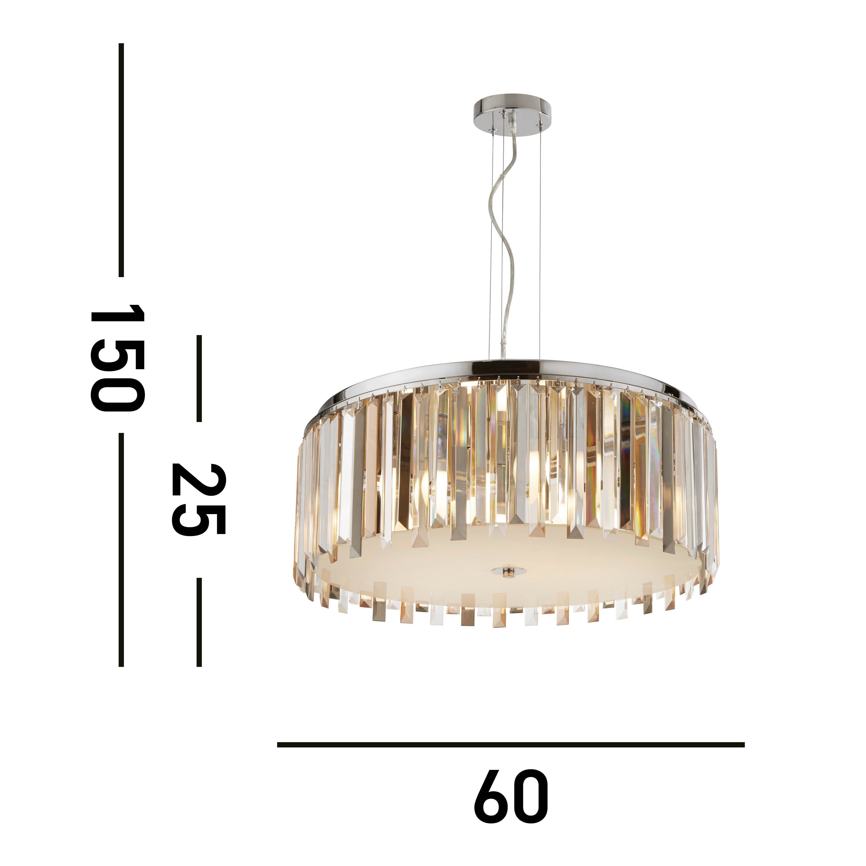 Searchlight Carlingford 5 Light Drum Pendant Light - Chrome & Glass Prisms