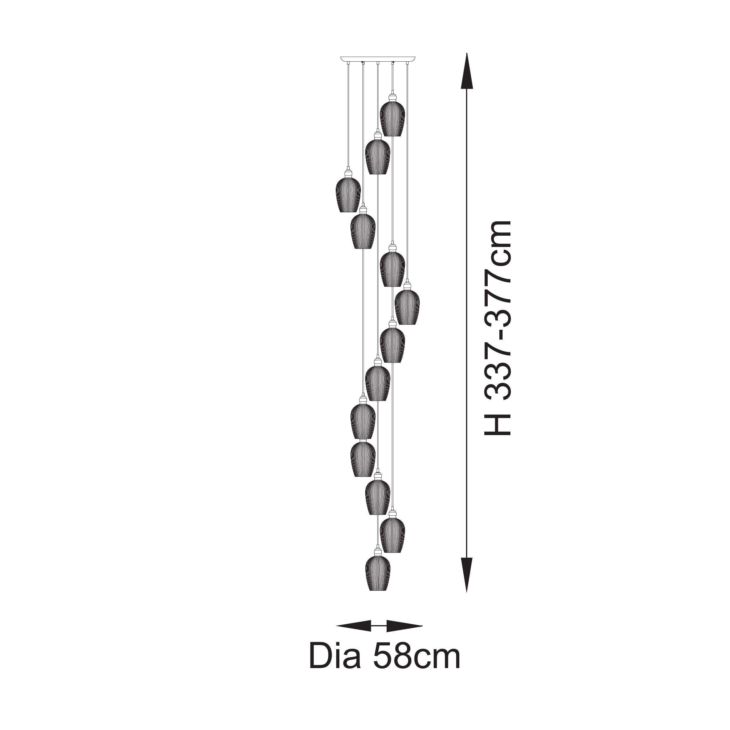 Utopia Finesse 13 Light Cascade Ceiling Pendant - Bright Nickel & Clear Ribbed Glass