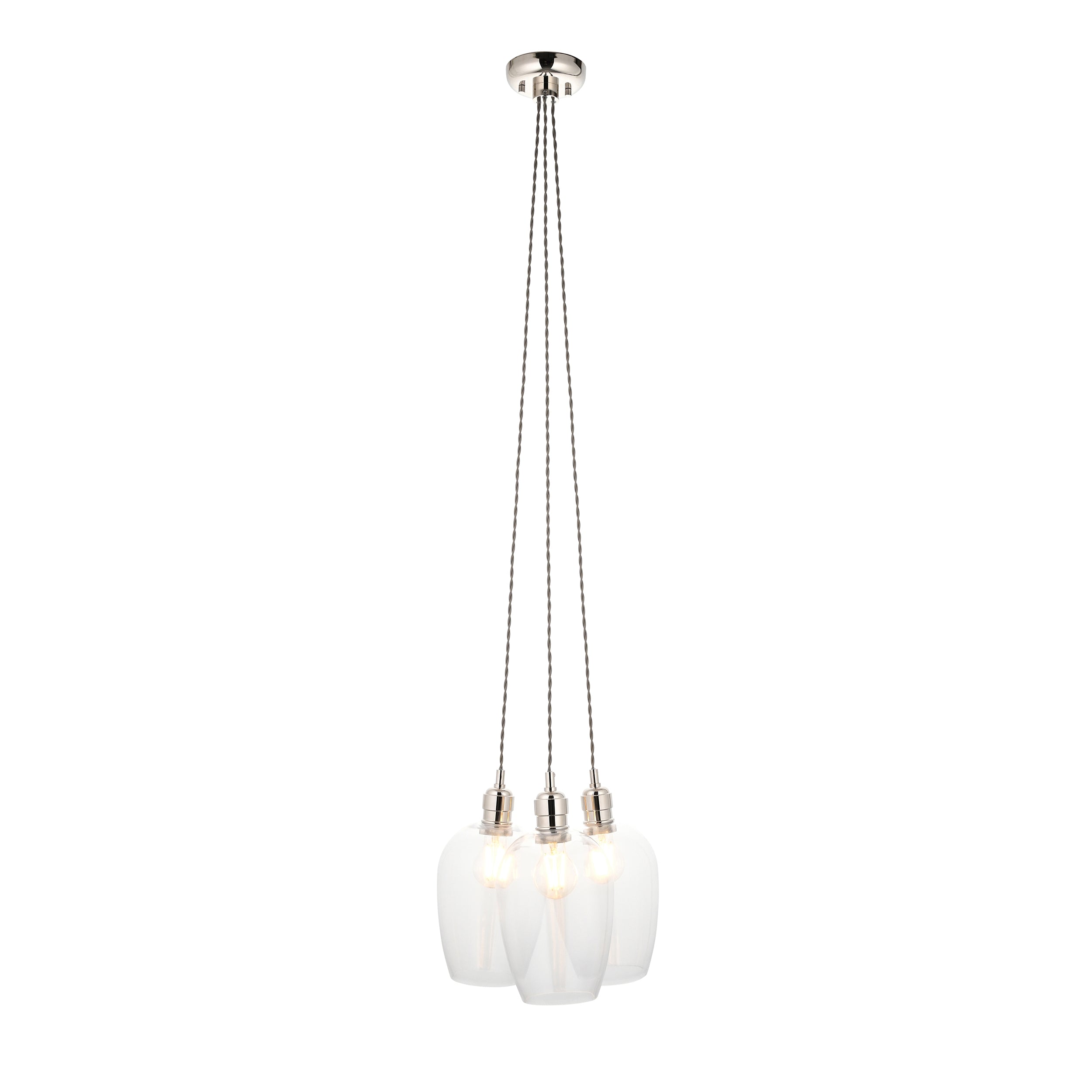 Utopia Finesse 3  Light Cluster Ceiling Pendant - Bright Nickel & Clear Glass