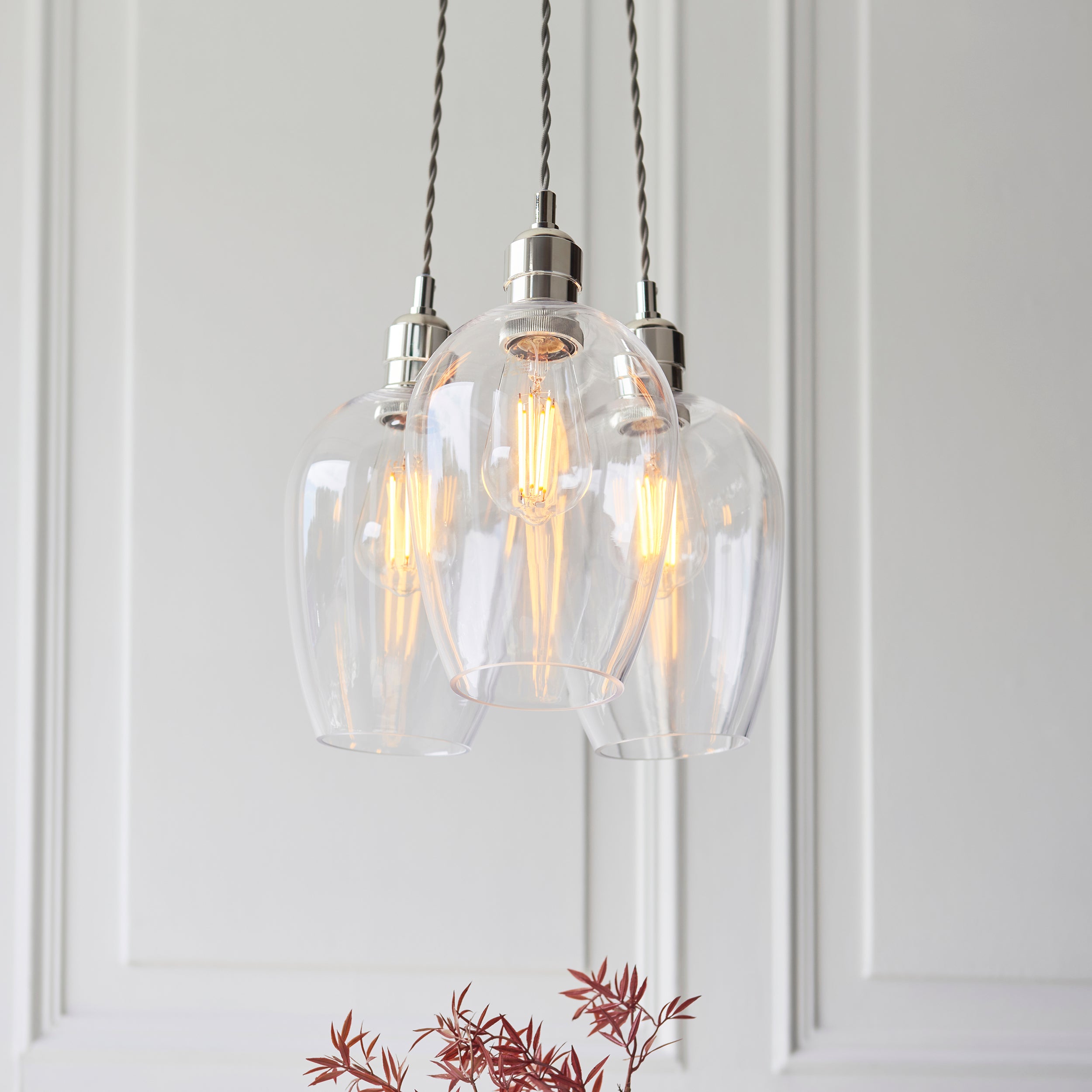 Utopia Finesse 3  Light Cluster Ceiling Pendant - Bright Nickel & Clear Glass