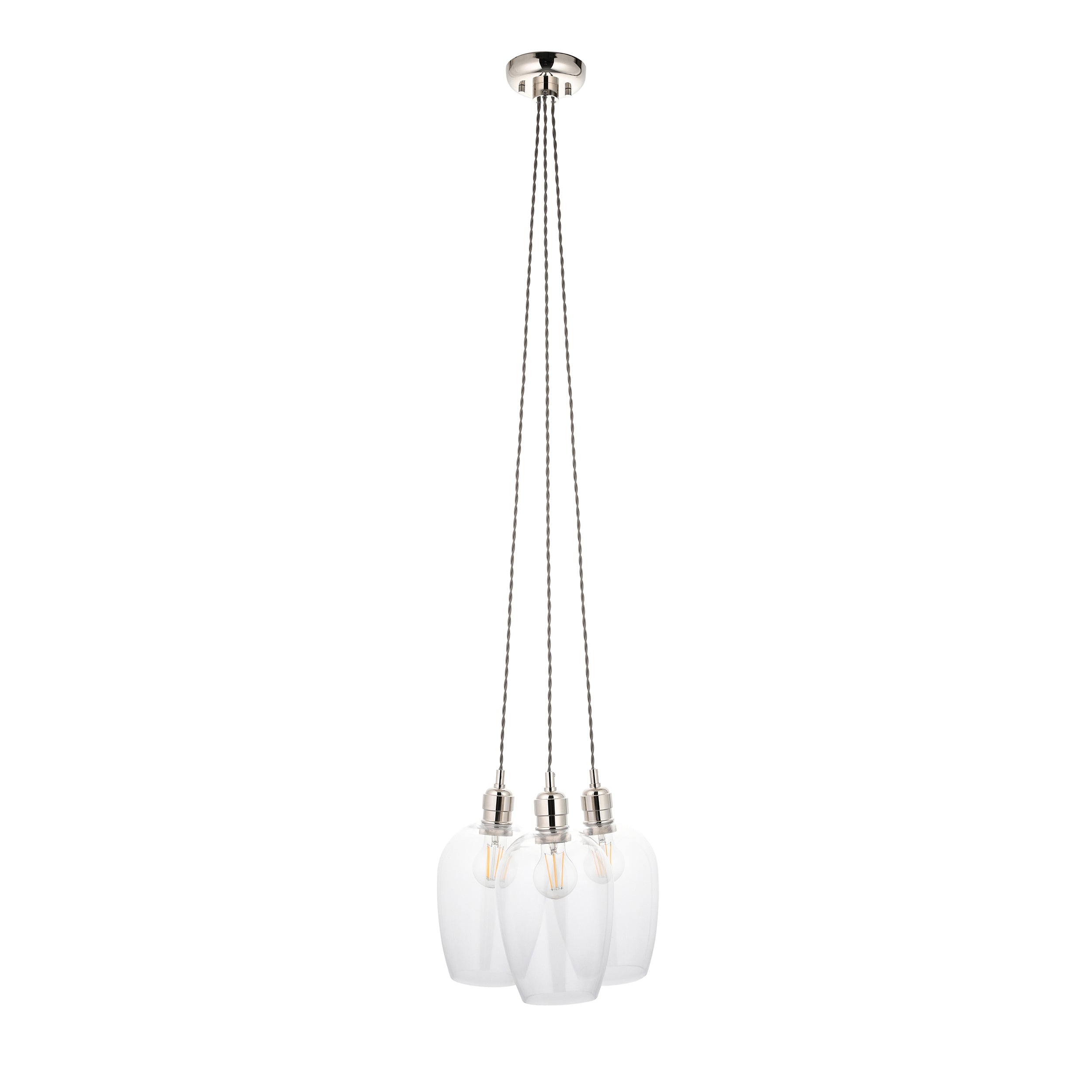 Utopia Finesse 3  Light Cluster Ceiling Pendant - Bright Nickel & Clear Glass