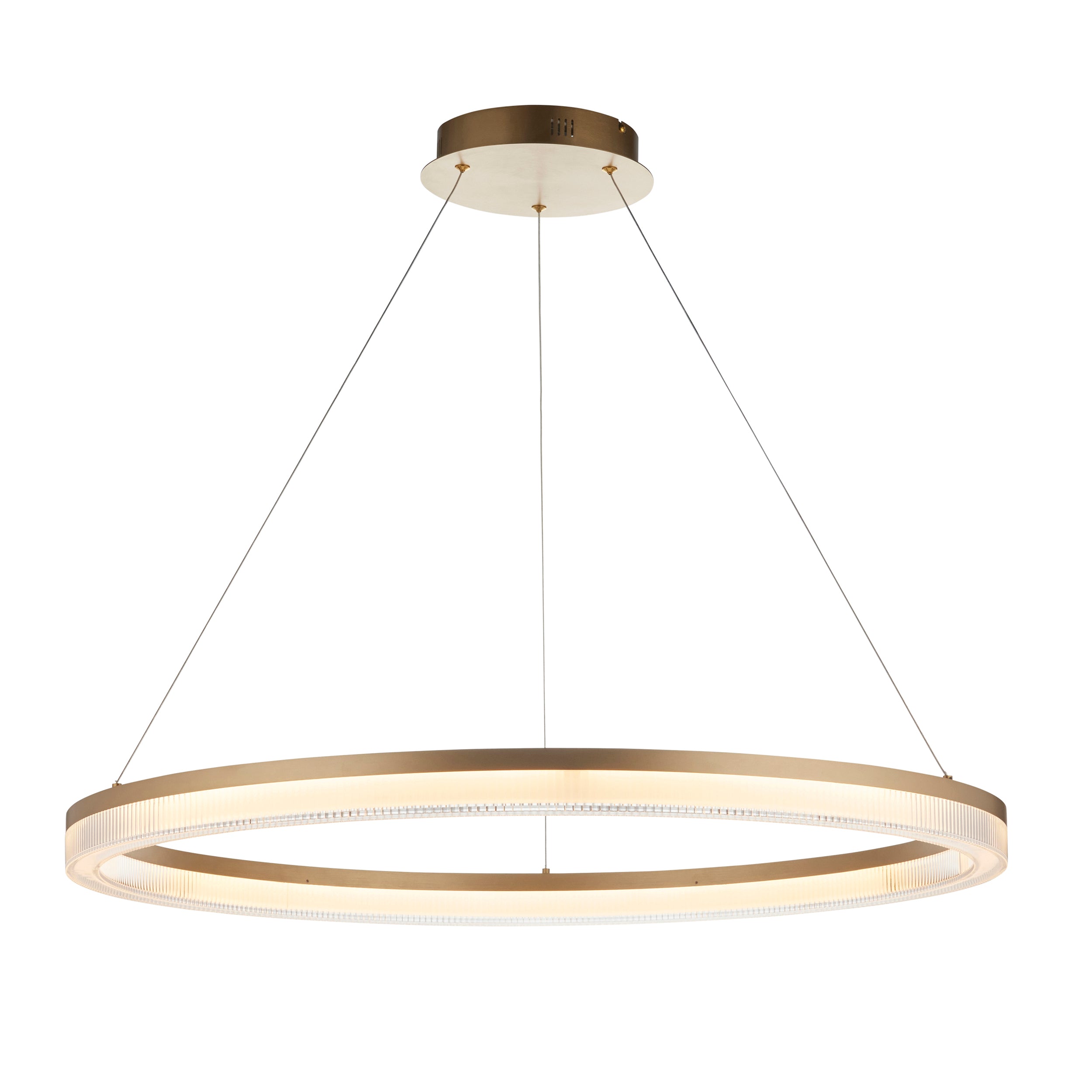Utopia Orbit Led Hoop Pendant - Brushed Gold Plate & Opal Ribbed Acrylic
