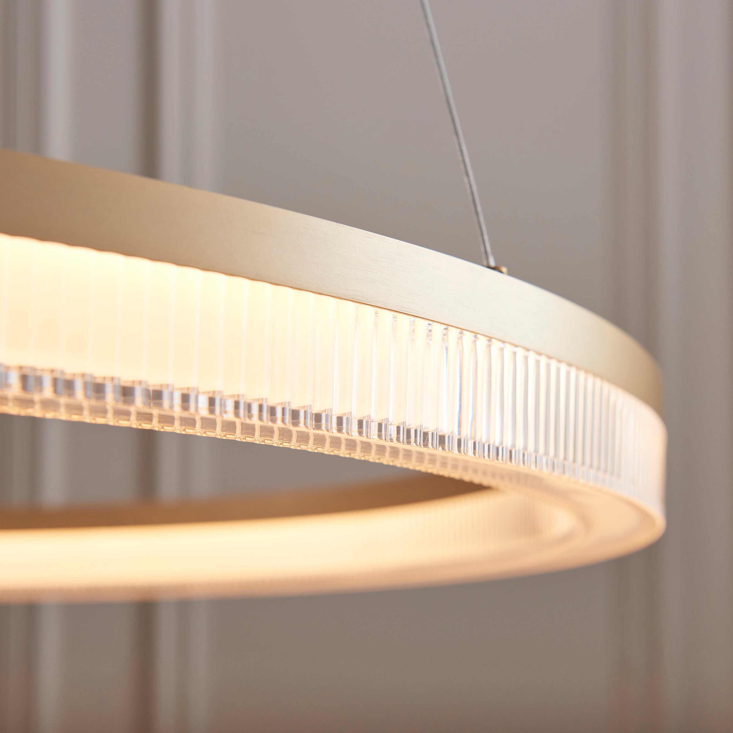 Utopia Orbit Led Hoop Pendant - Brushed Gold Plate & Opal Ribbed Acrylic