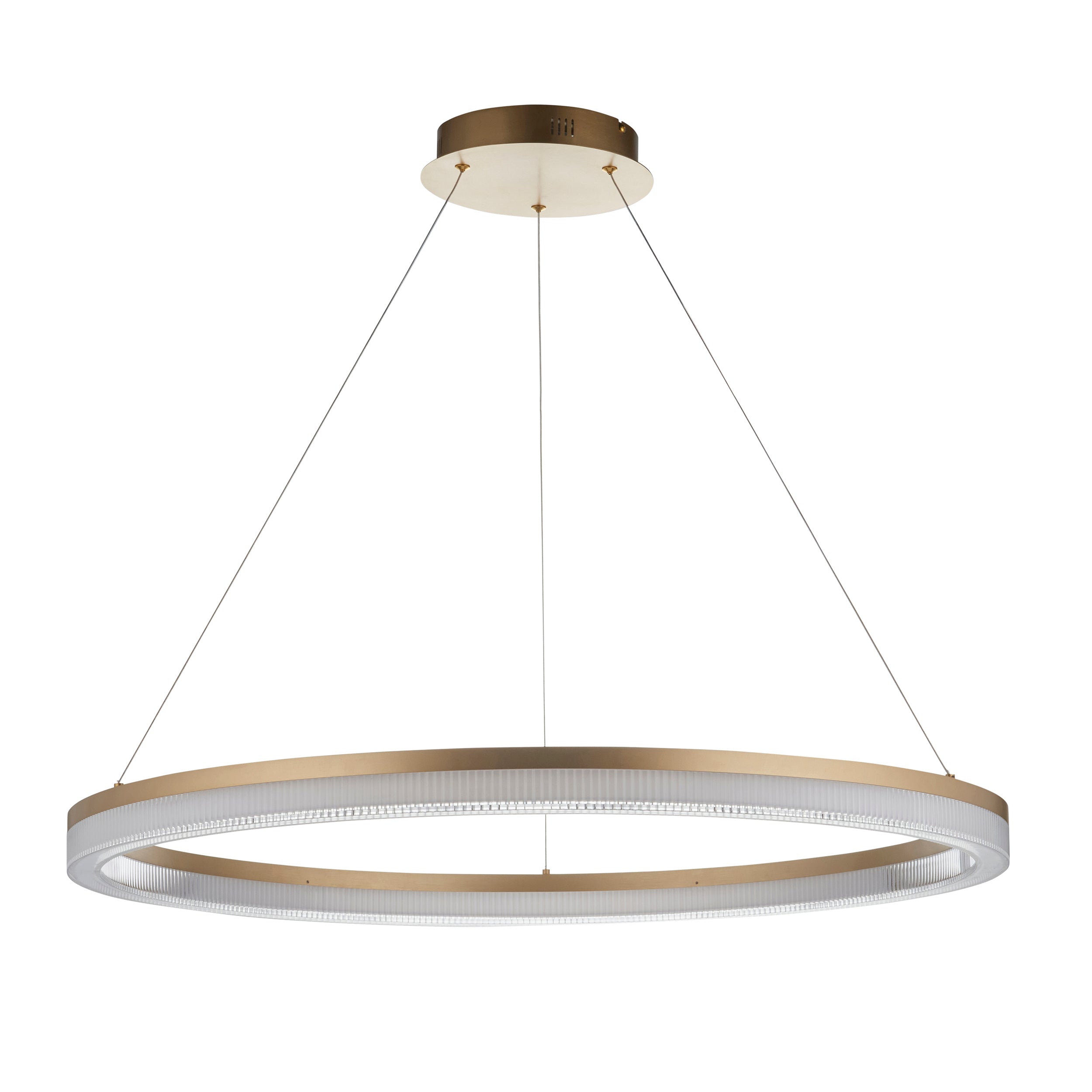 Utopia Orbit Led Hoop Pendant - Brushed Gold Plate & Opal Ribbed Acrylic