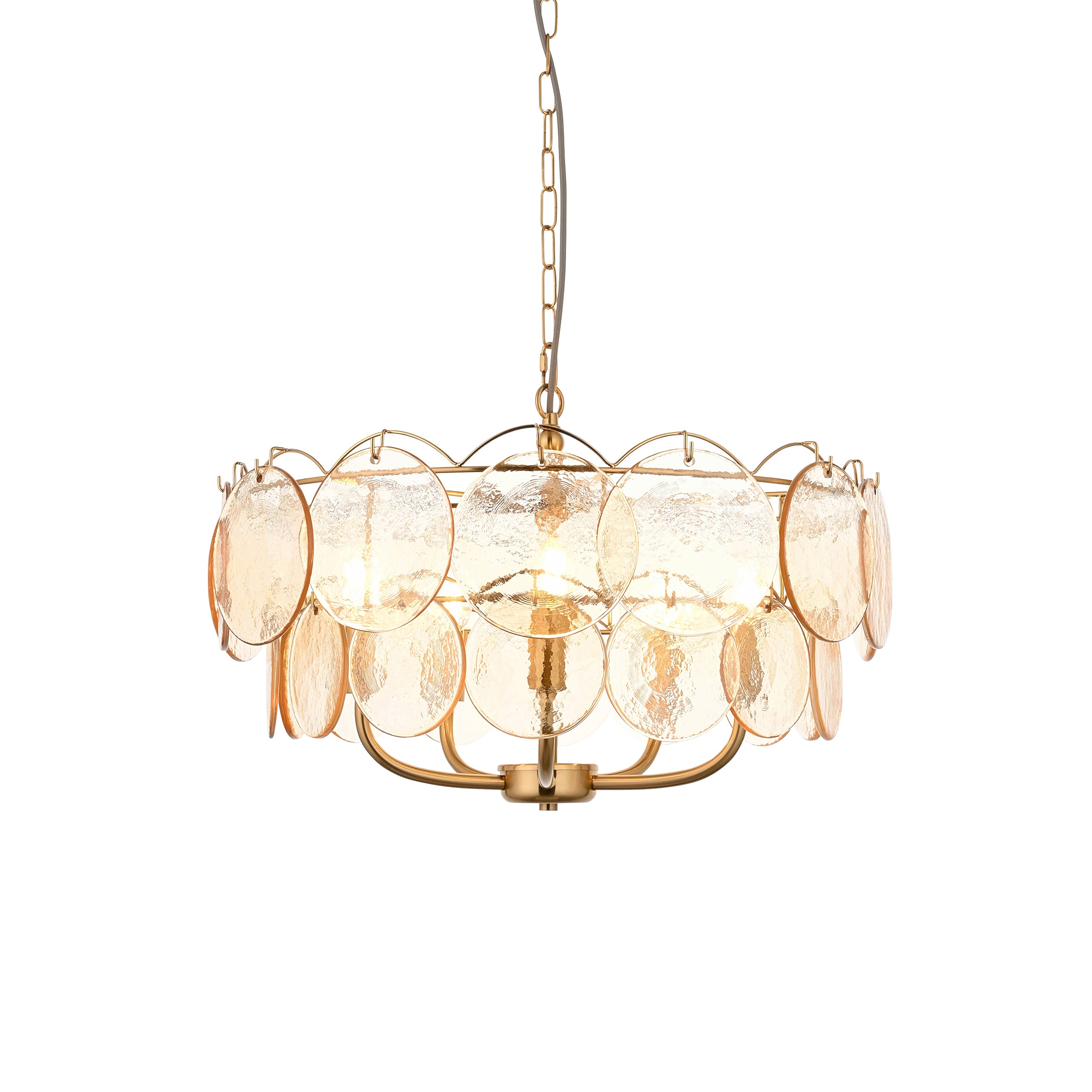 Utopia Aura 5 Light Ceiling Bendant - Brushed Aged Brass & Champagne Glass