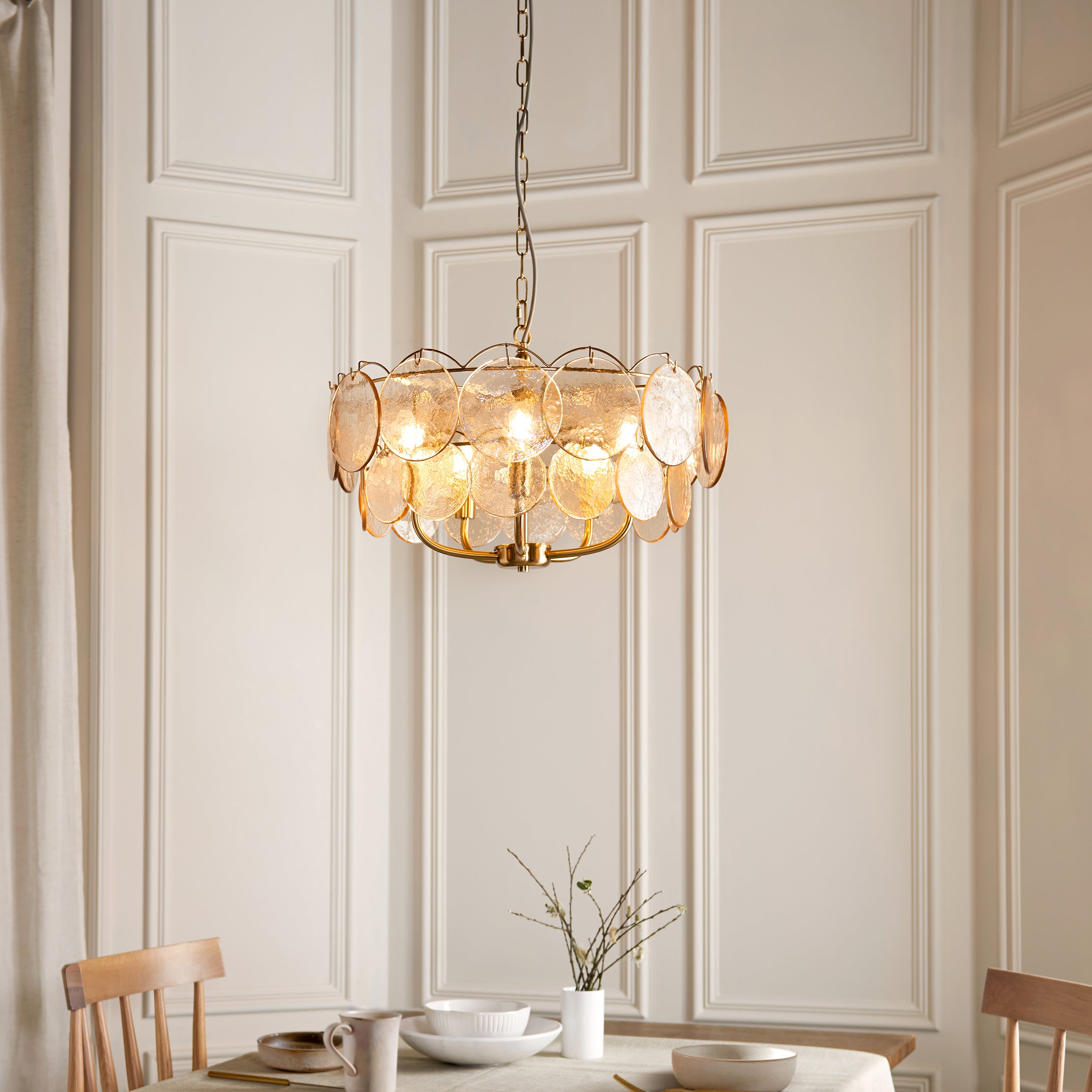 Utopia Aura 5 Light Ceiling Bendant - Brushed Aged Brass & Champagne Glass