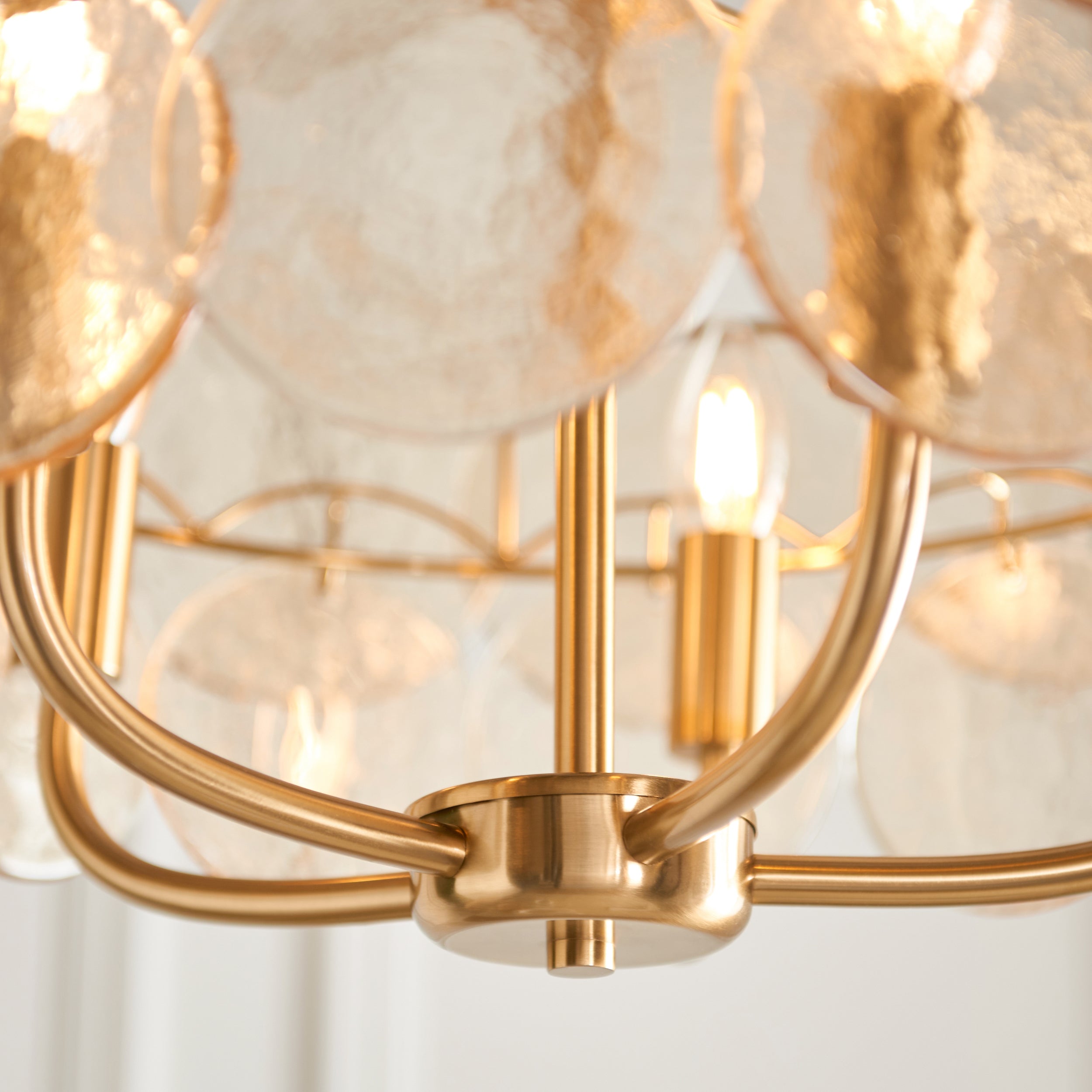 Utopia Aura 5 Light Ceiling Bendant - Brushed Aged Brass & Champagne Glass