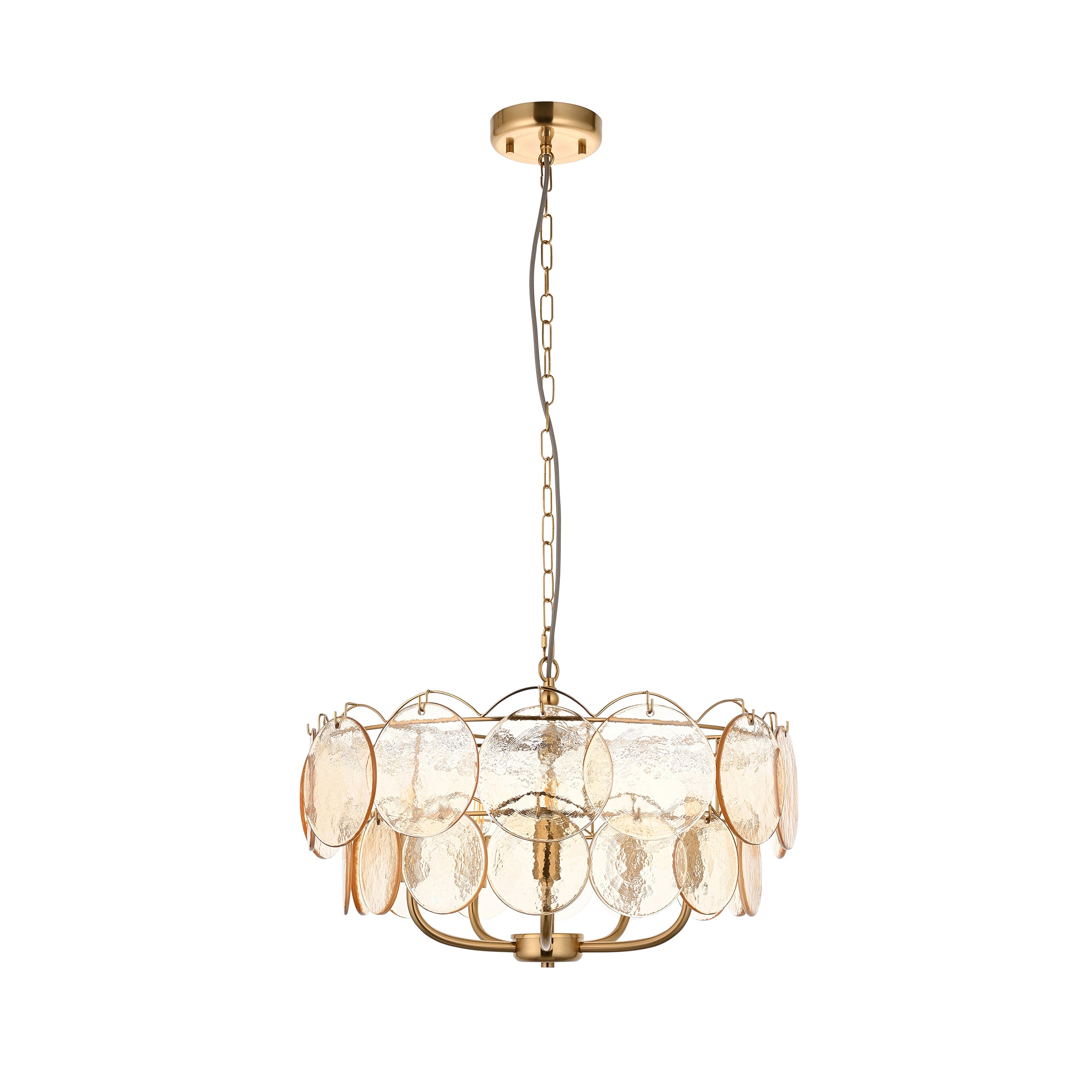 Utopia Aura 5 Light Ceiling Bendant - Brushed Aged Brass & Champagne Glass