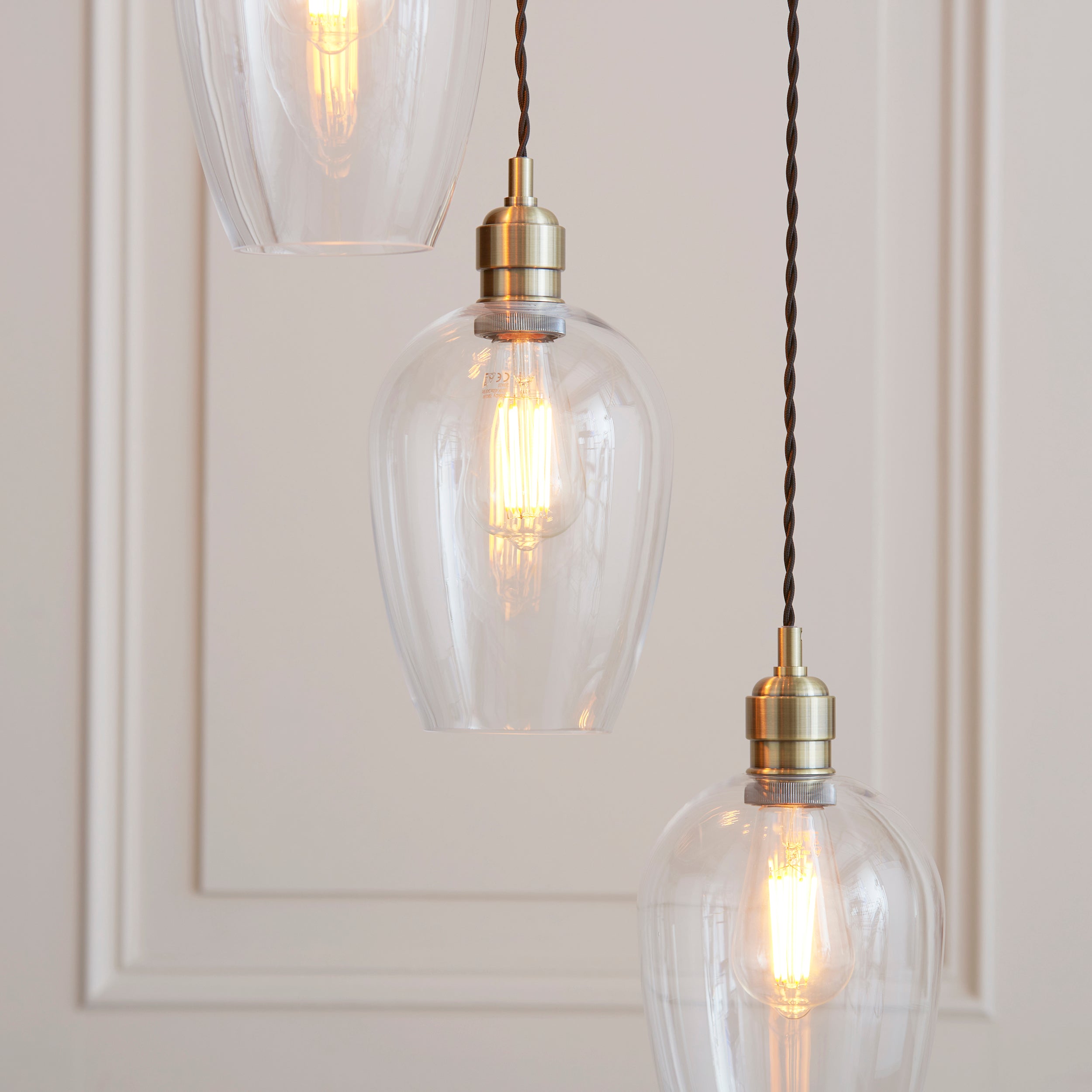 Utopia Finesse 7 Light Cascade Ceiling Pendant - Antique Brass & Clear Glass