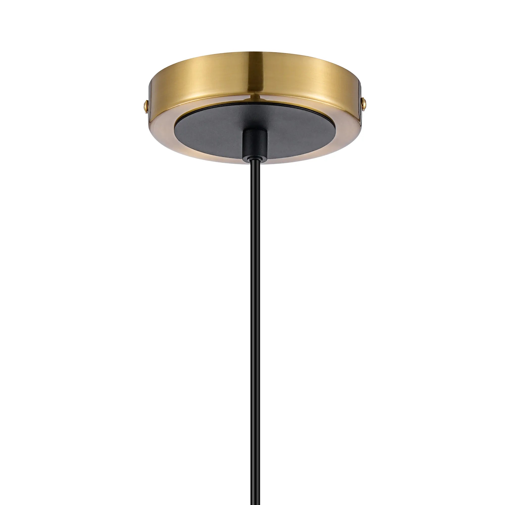 Sycamore Pendant with 15cm Round Textured Melting Glass Shade - Brass, Clear & Satin Black