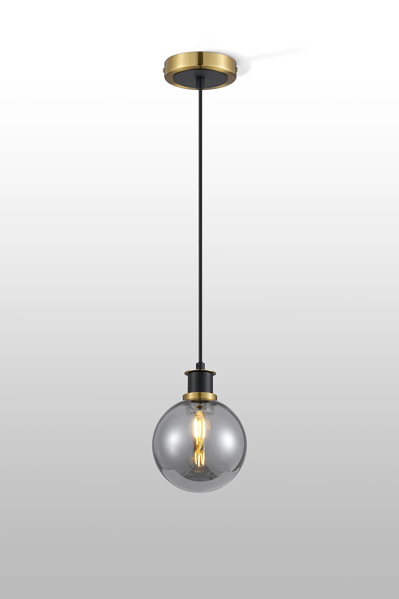 Sycamore Pendant with 15cm Round Glass Shade - Brass, Smoke Plated & Satin Black