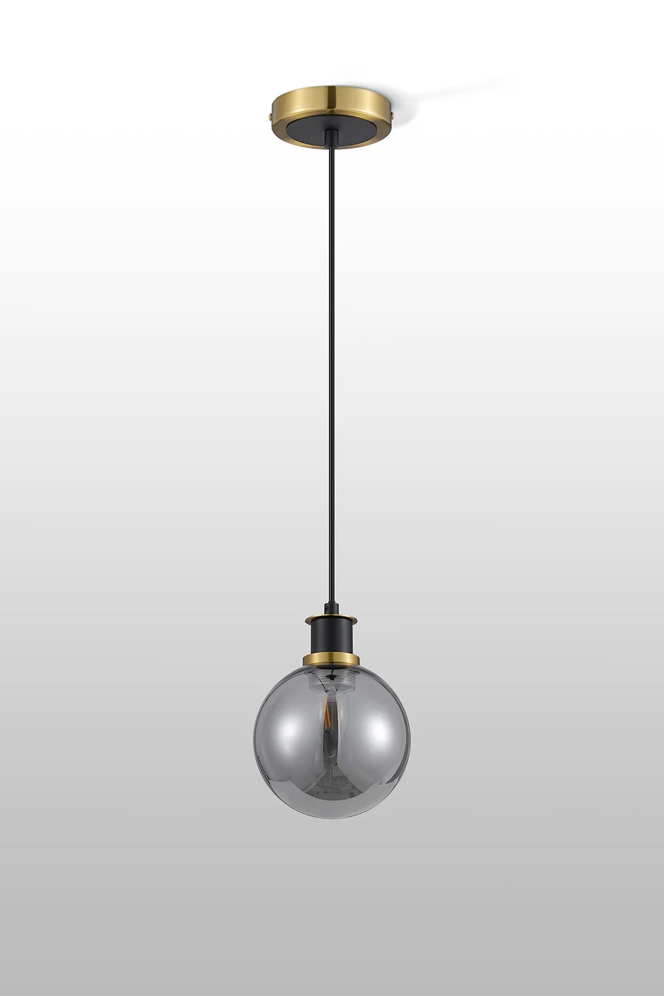 Sycamore Pendant with 15cm Round Glass Shade - Brass, Smoke Plated & Satin Black
