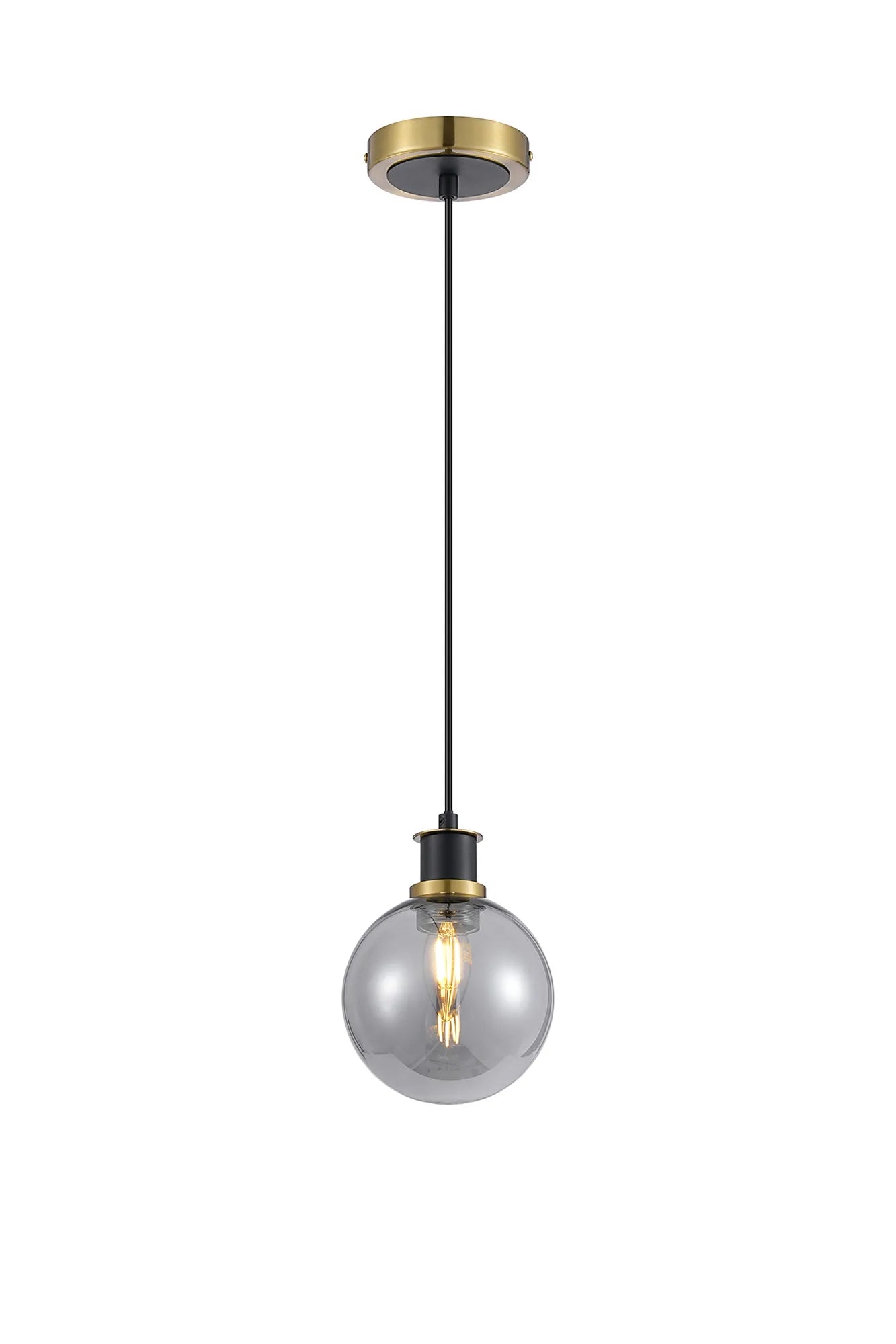 Sycamore Pendant with 15cm Round Glass Shade - Brass, Smoke Plated & Satin Black