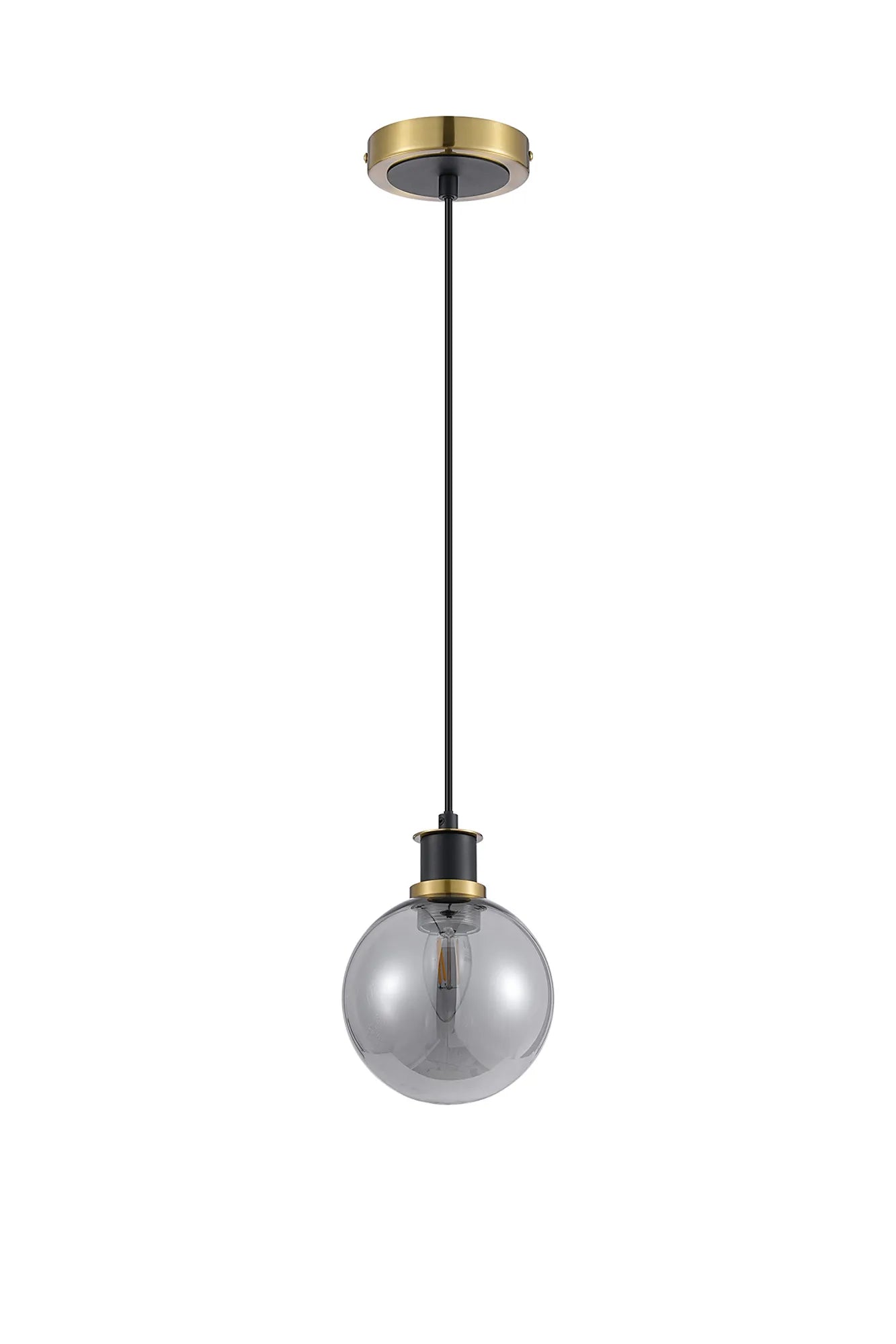 Sycamore Pendant with 15cm Round Glass Shade - Brass, Smoke Plated & Satin Black